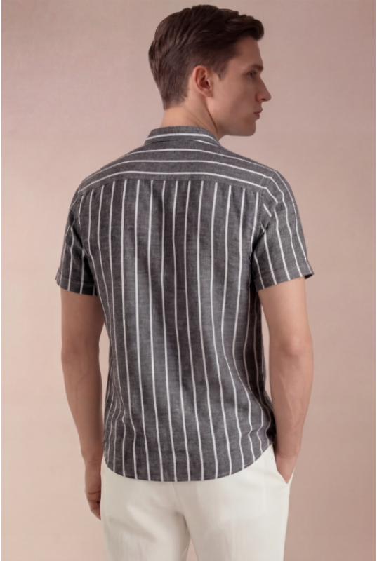 Levanto Striped Linen Shirt Grey