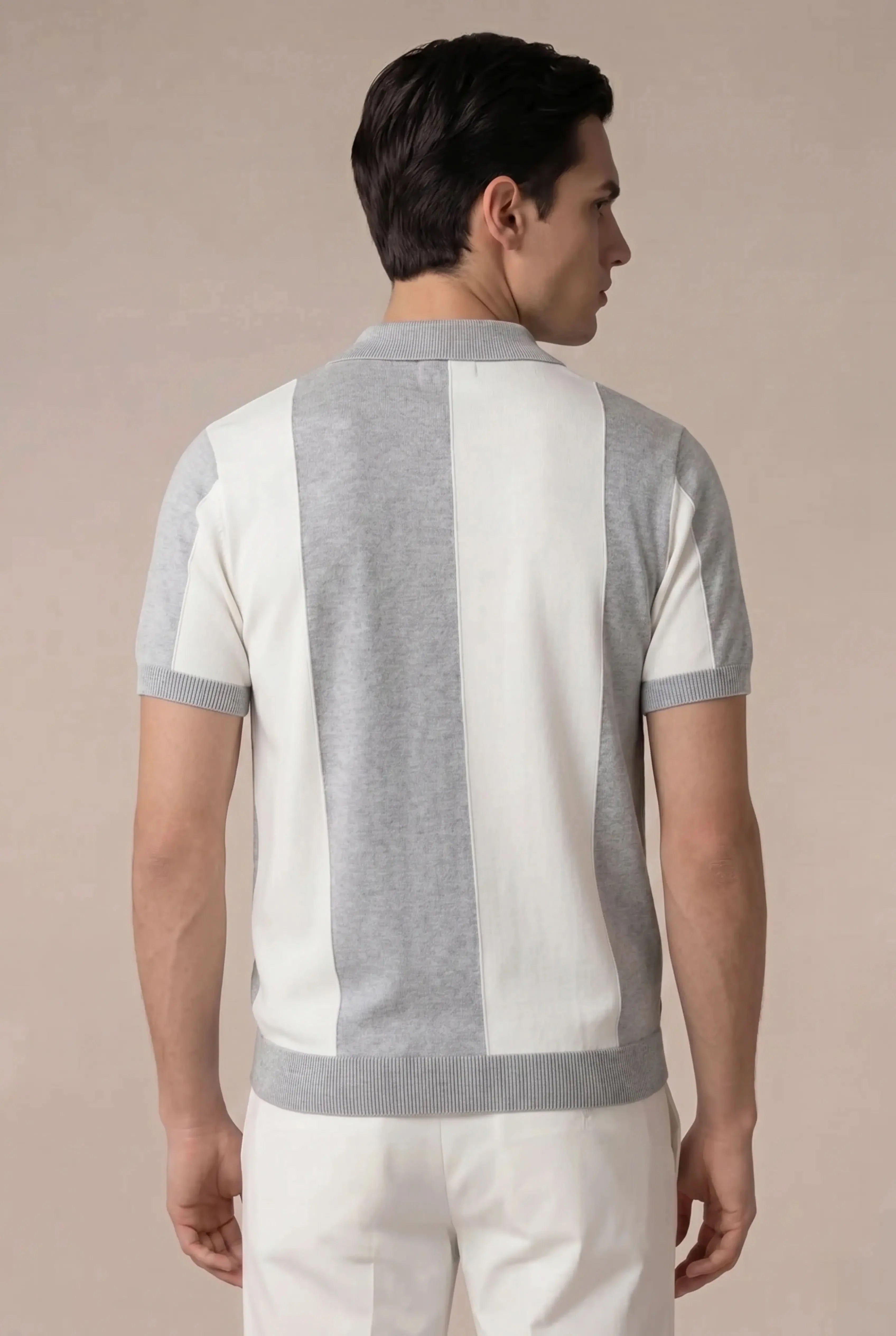 Contaro Colourblock Knit Polo Grey