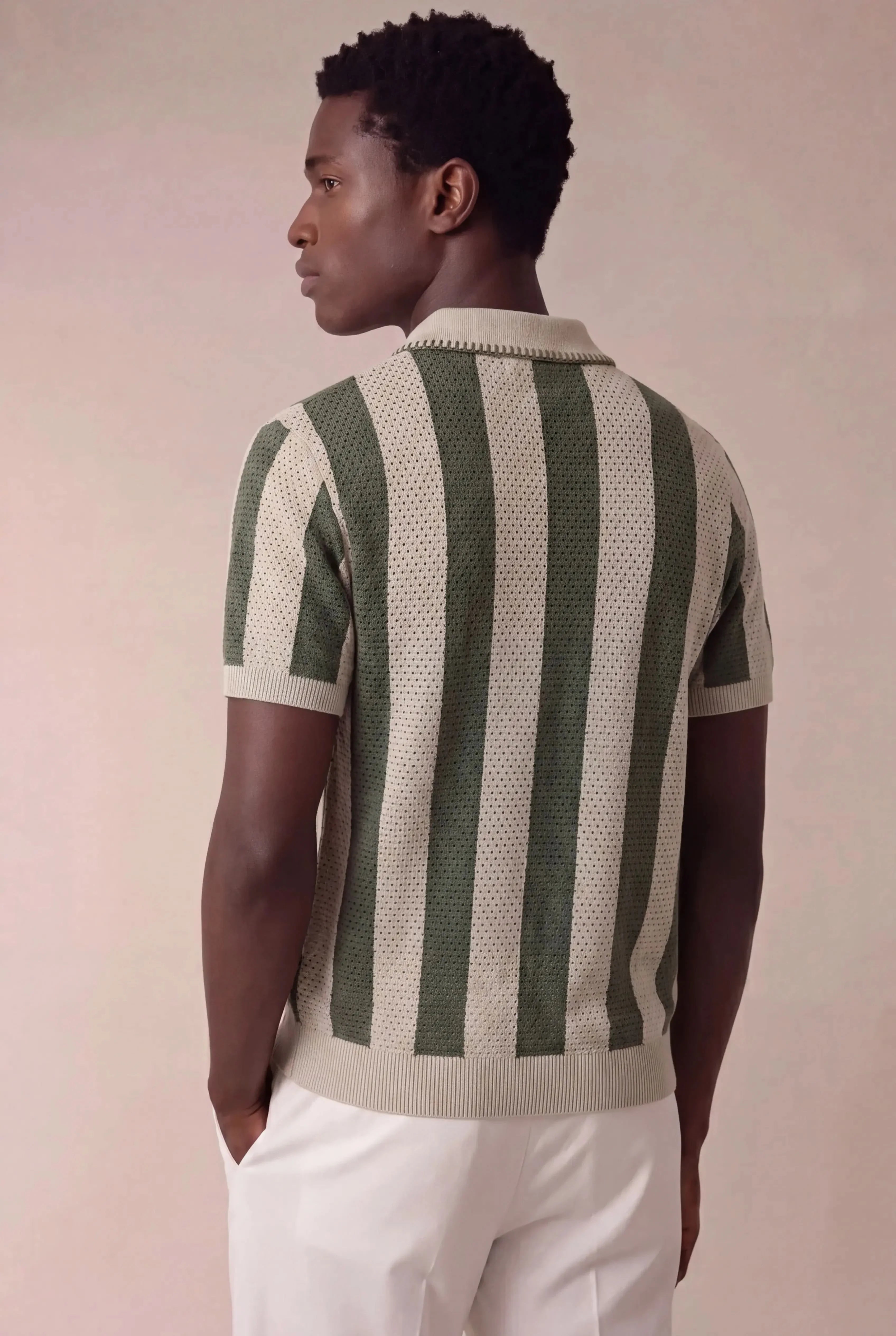 Silano Striped Zip Knit Polo Green