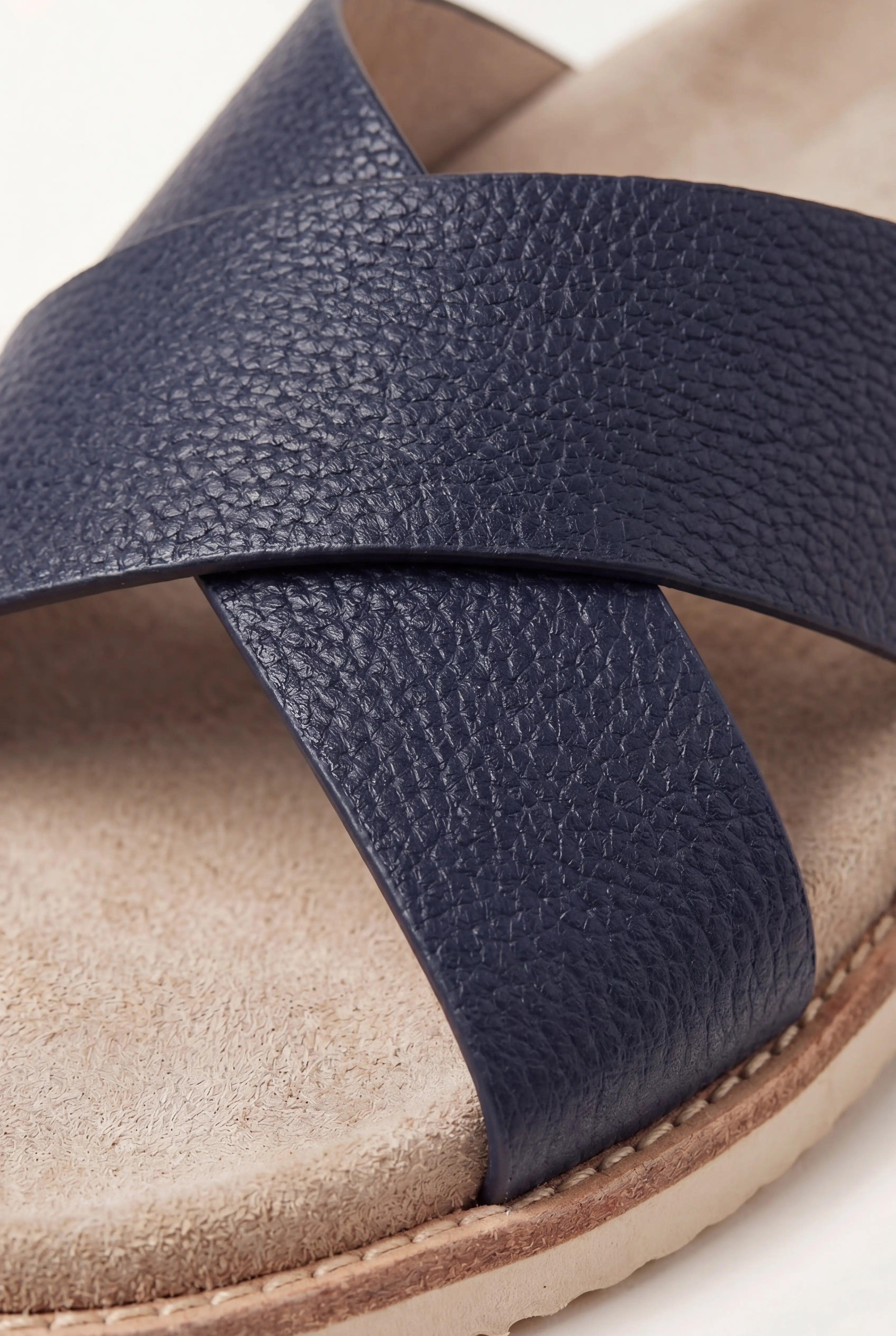 Brescaro Suède Cross-Strap Leather Slide Navy