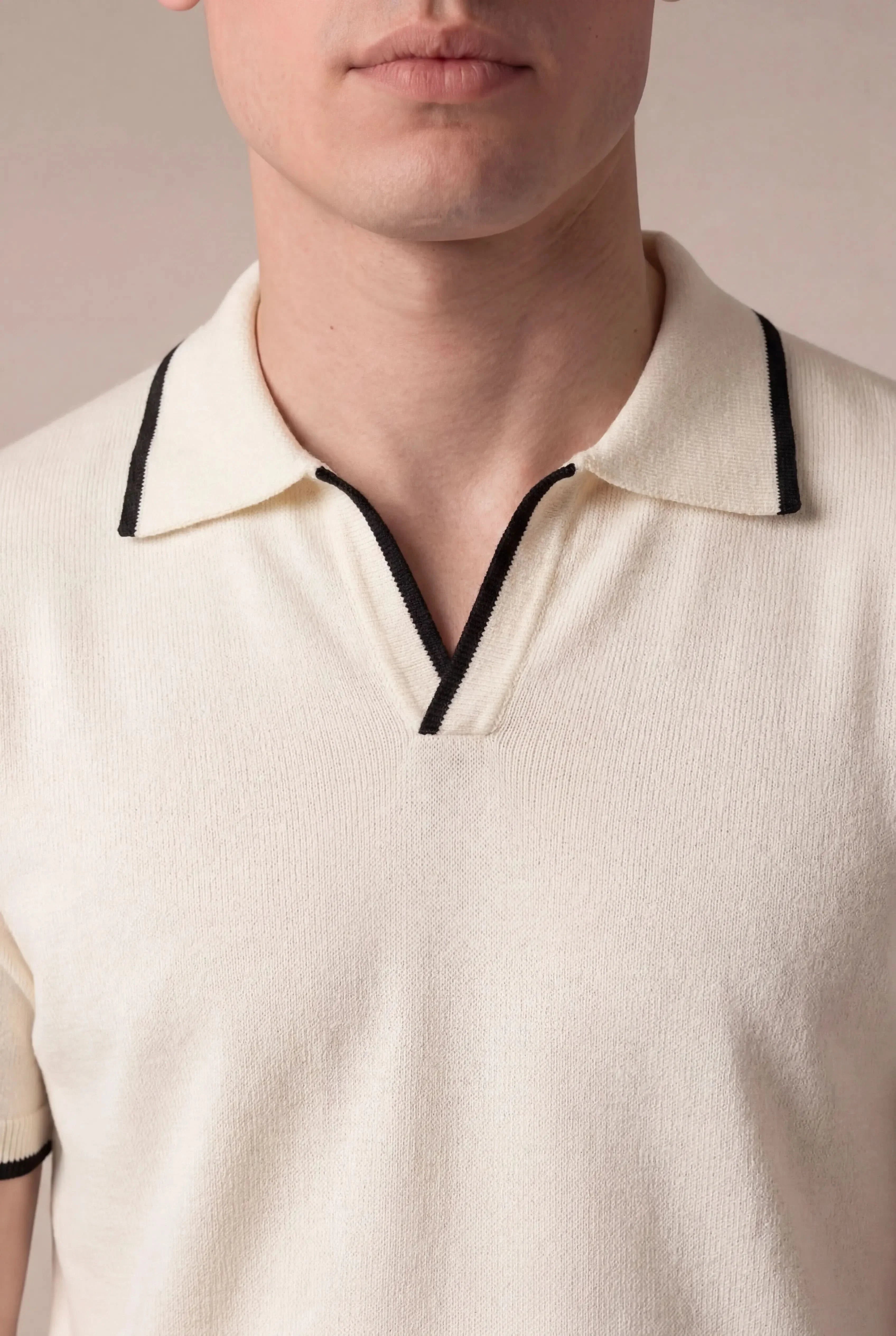 Ostavio Tipped Knit Polo Ivory