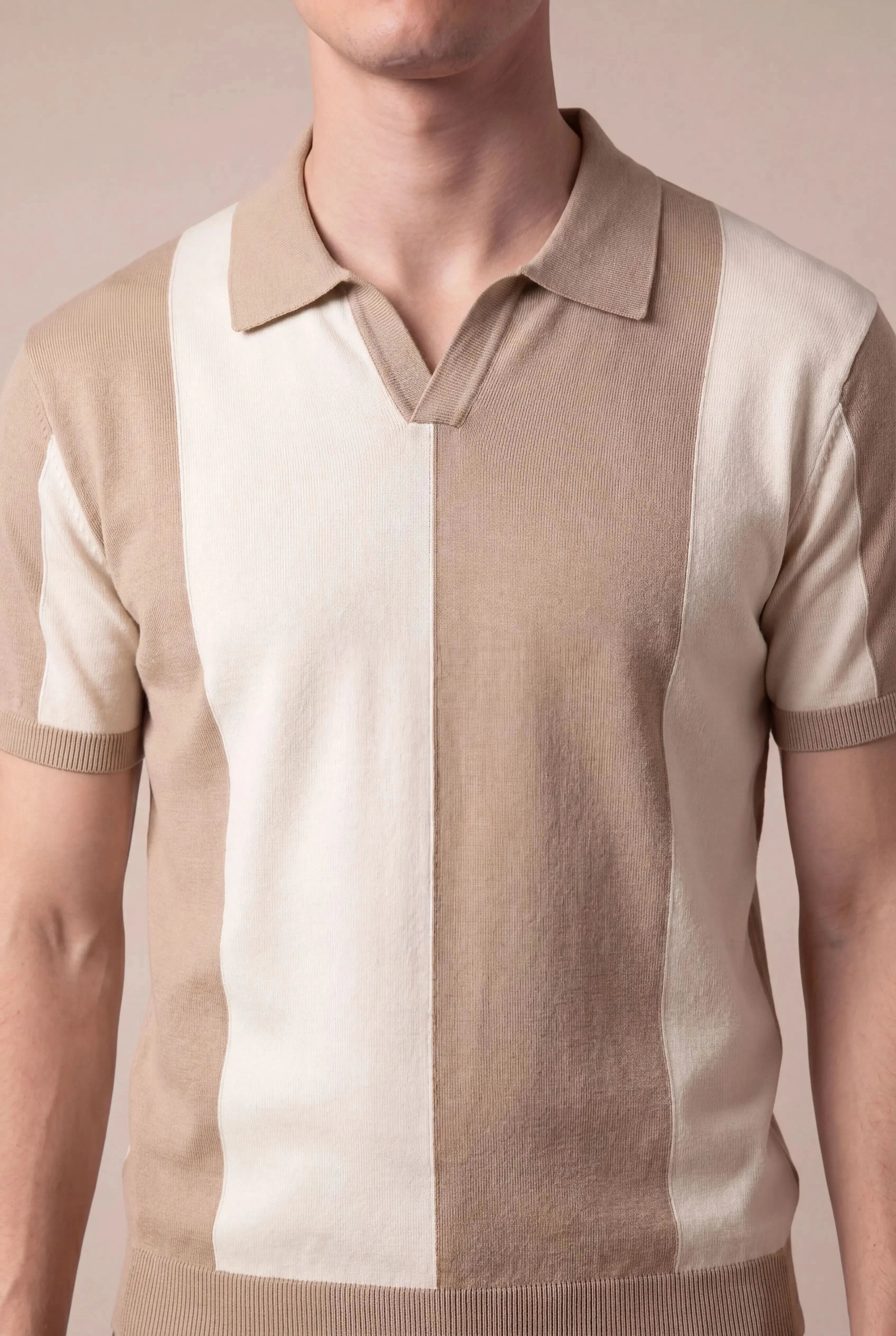 Contaro Colourblock Knit Polo Khaki