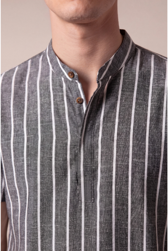 Levanto Striped Linen Shirt Grey