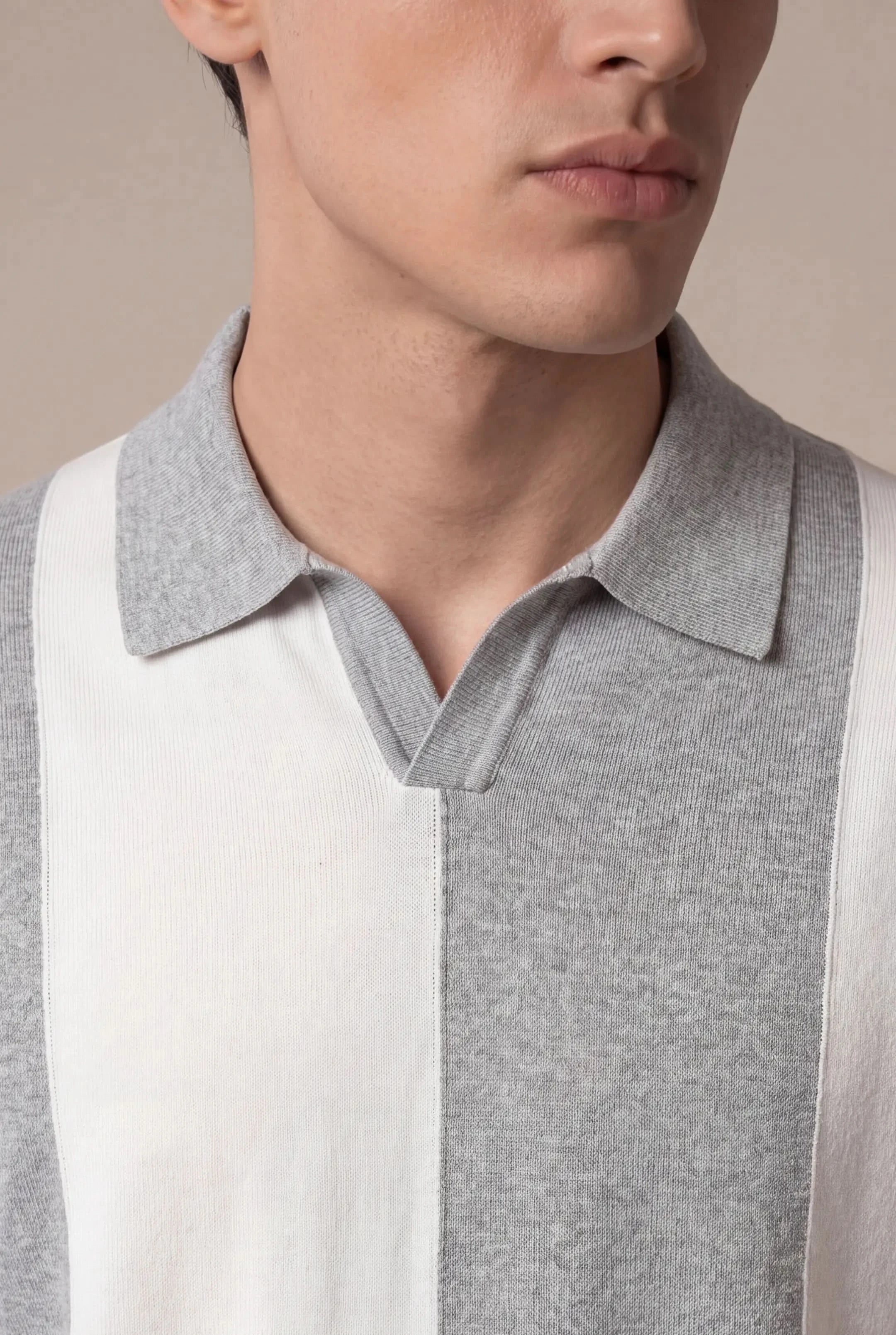 Contaro Colourblock Knit Polo Grey