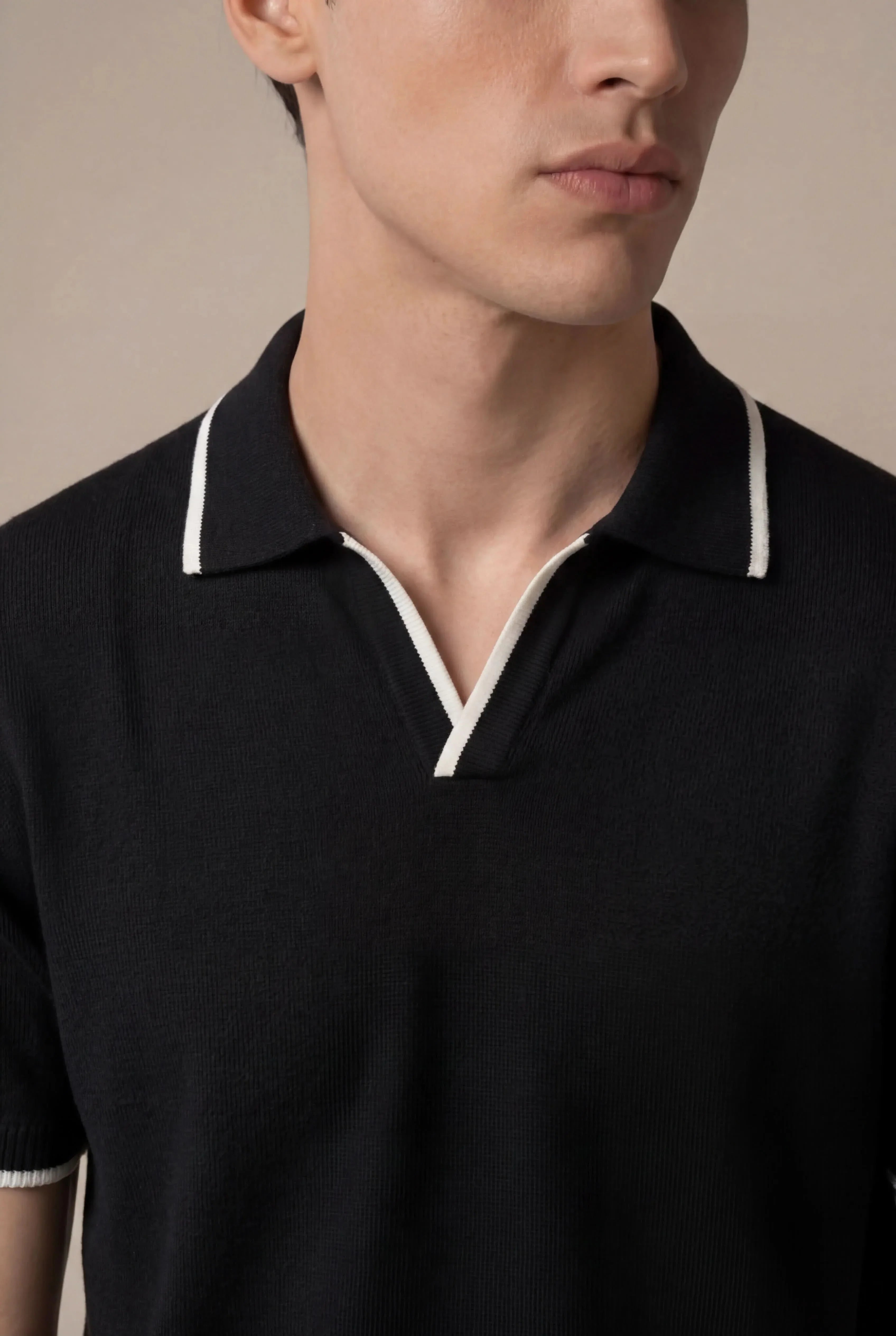 Ostavio Tipped Knit Polo Black