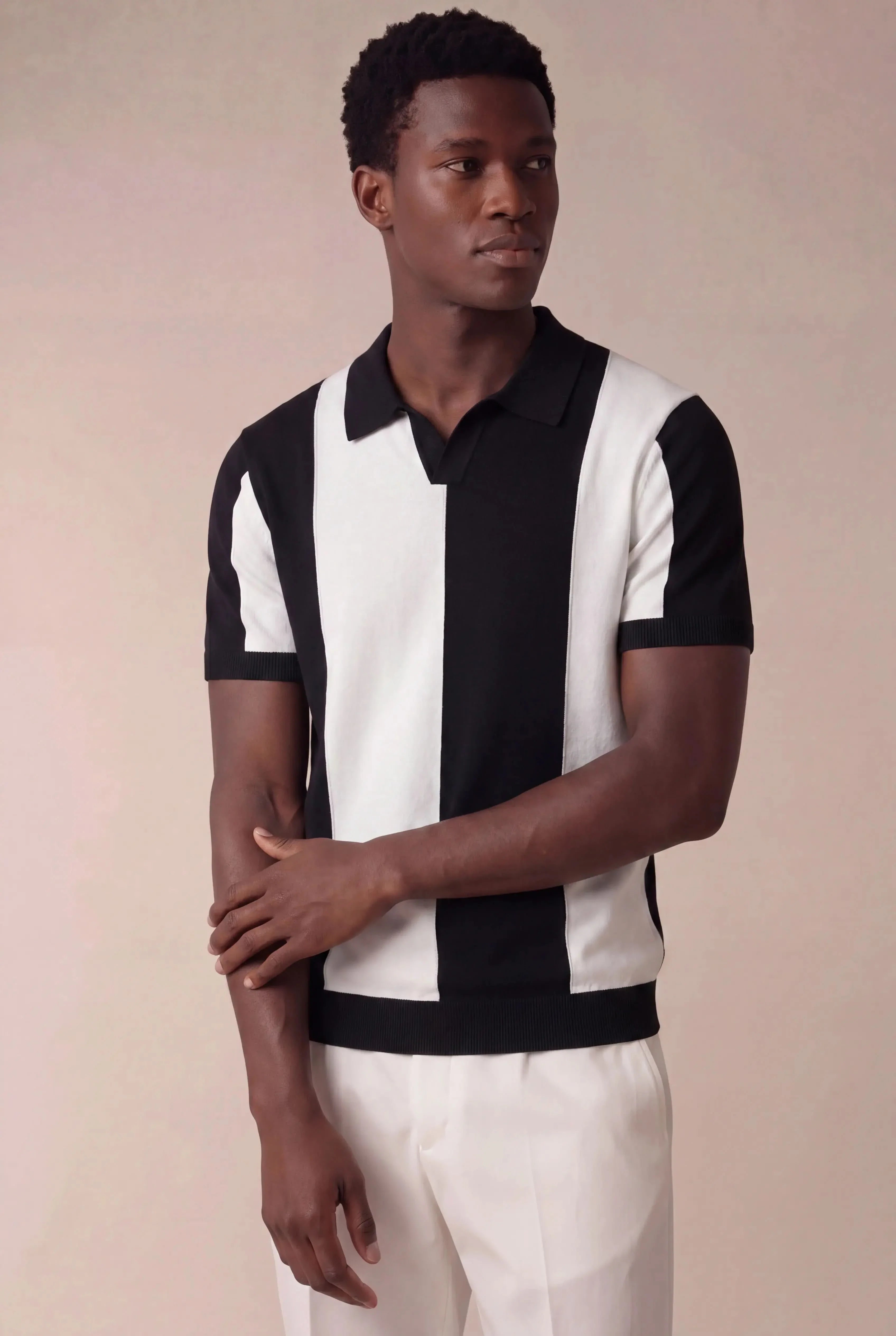 Contaro Colourblock Knit Polo Black