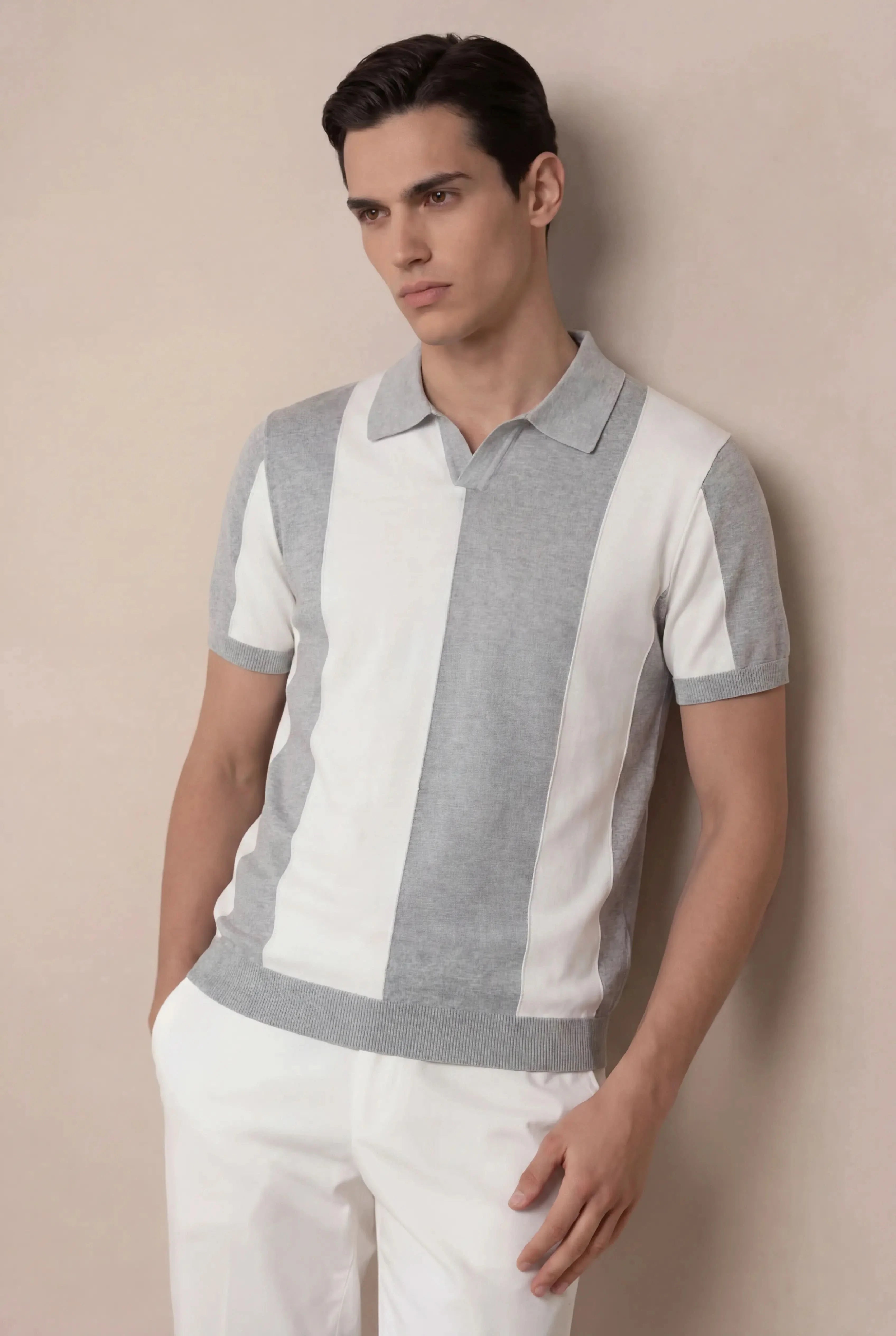 Contaro Colourblock Knit Polo Grey