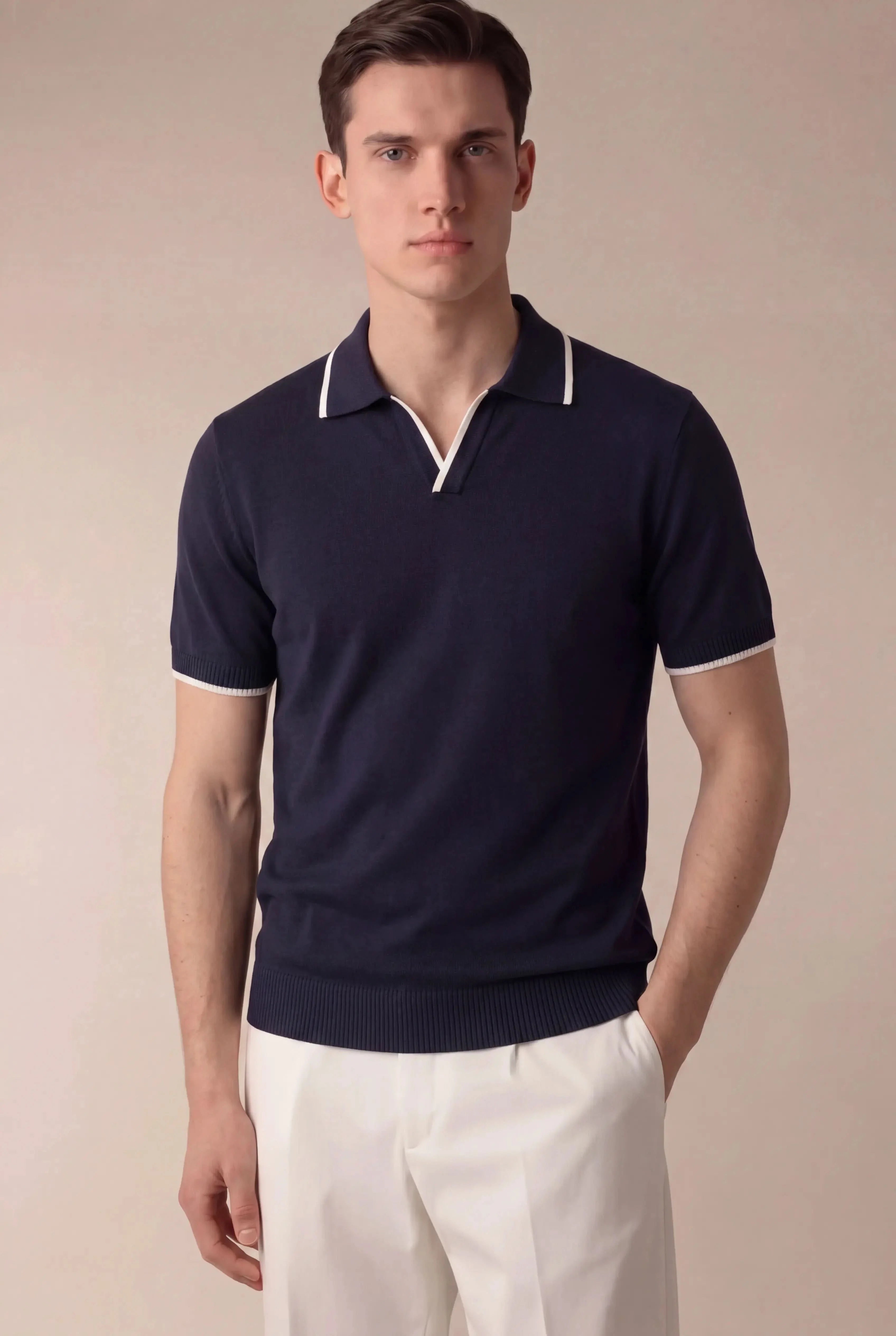 Ostavio Tipped Knit Polo Navy