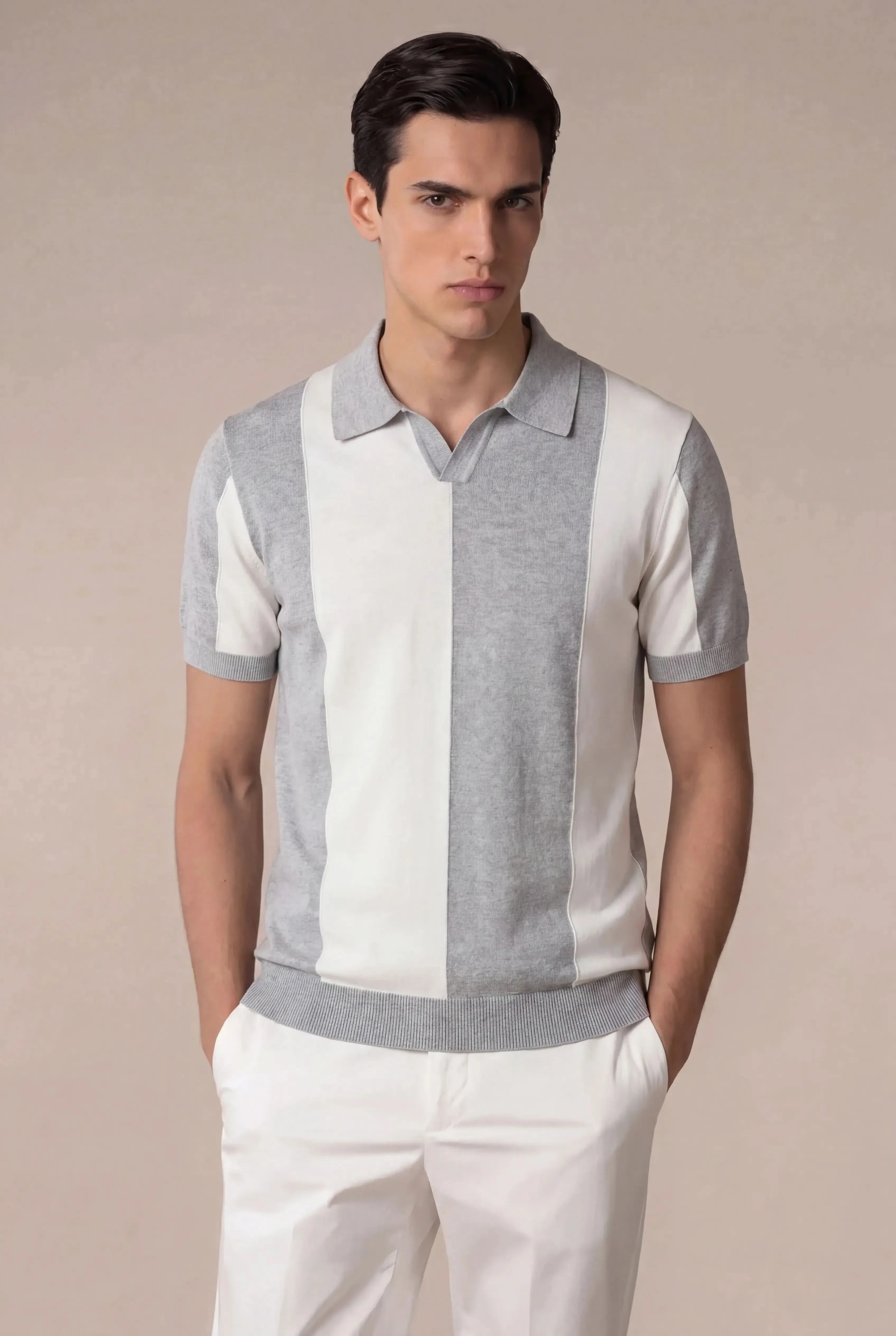 Contaro Colourblock Knit Polo Grey