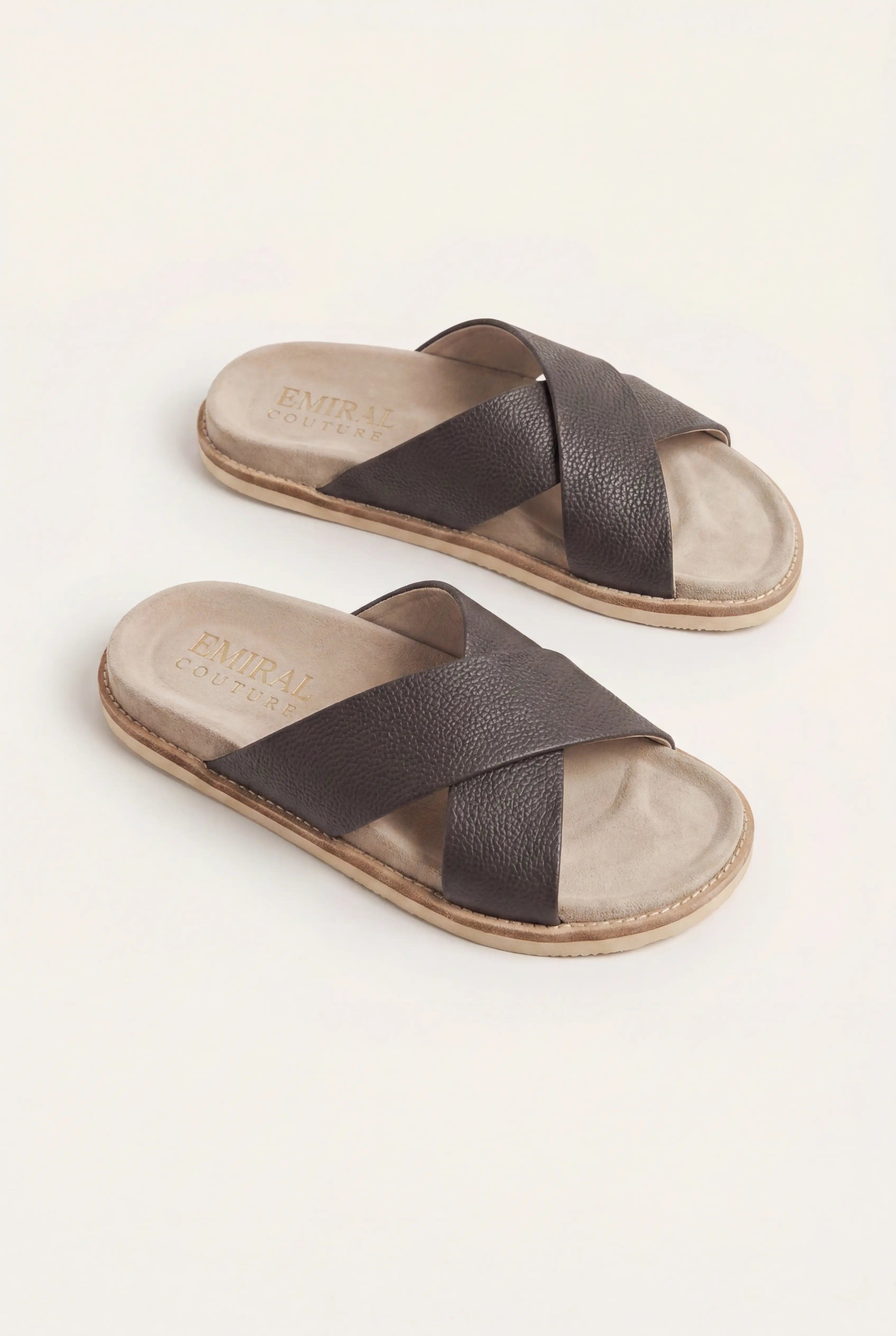 Brescaro Suède Cross-Strap Slide Dark Brown