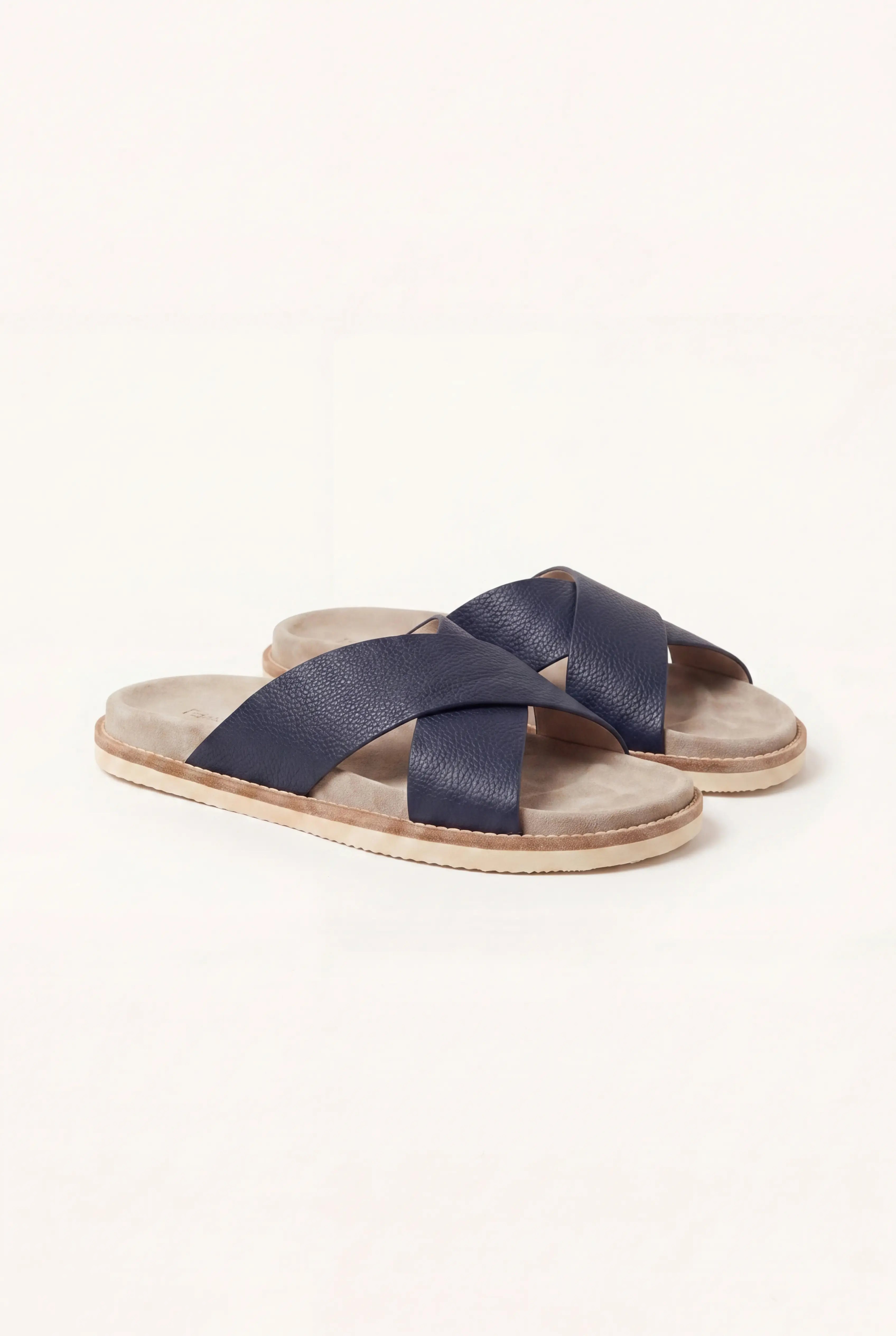 Brescaro Suède Cross-Strap Leather Slide Navy