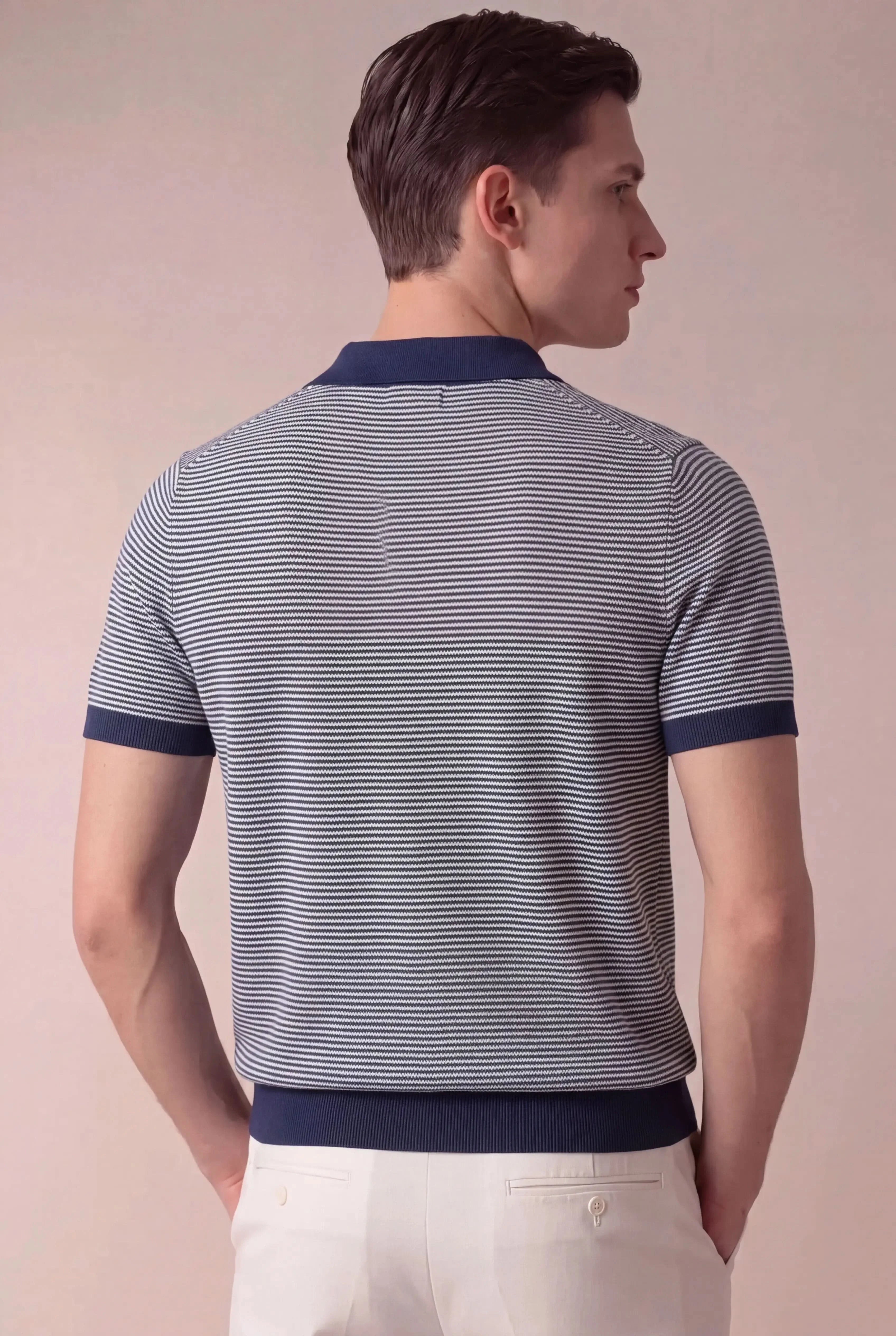 Ravino Striped Knit Polo Dark Blue