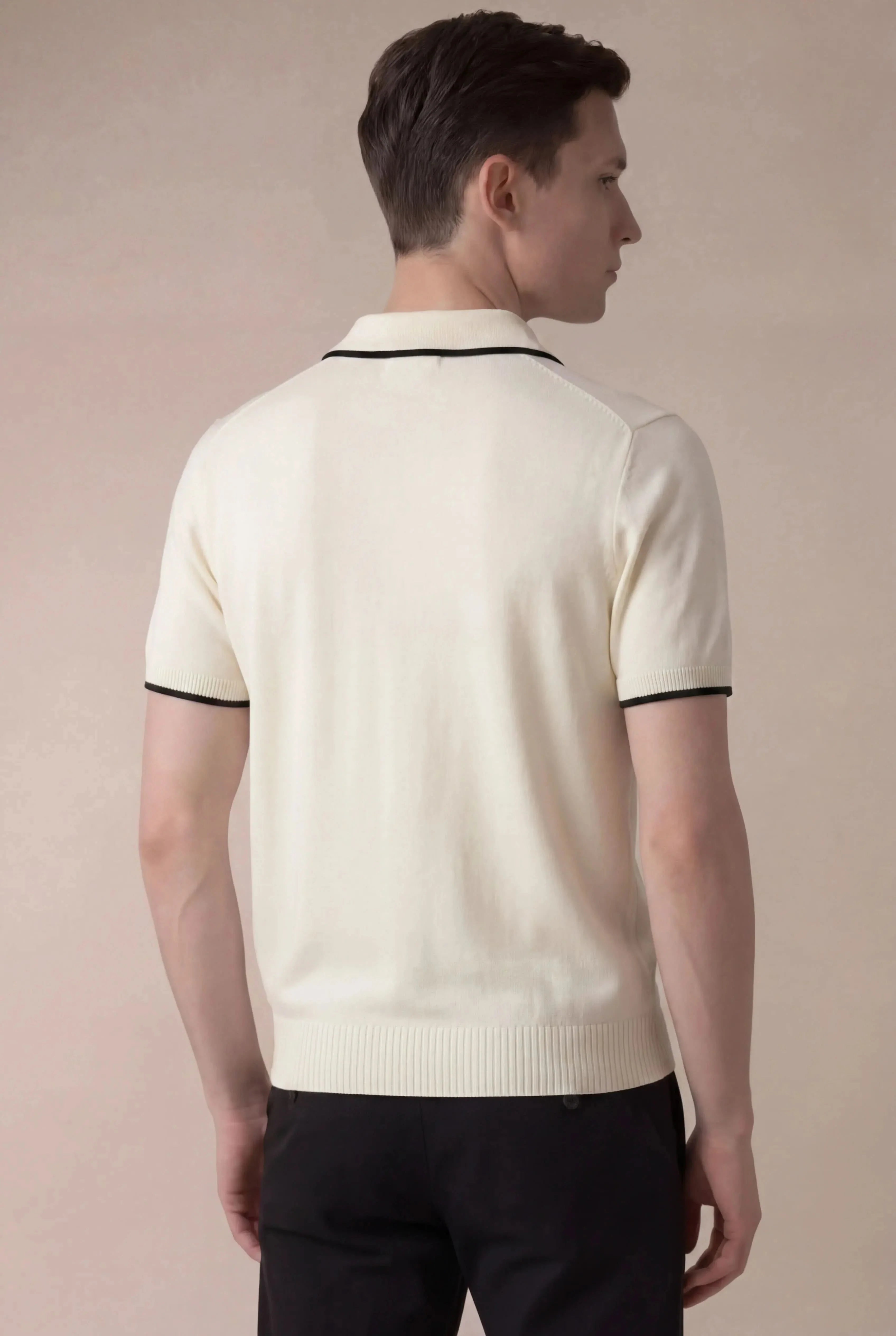 Ostavio Tipped Knit Polo Ivory