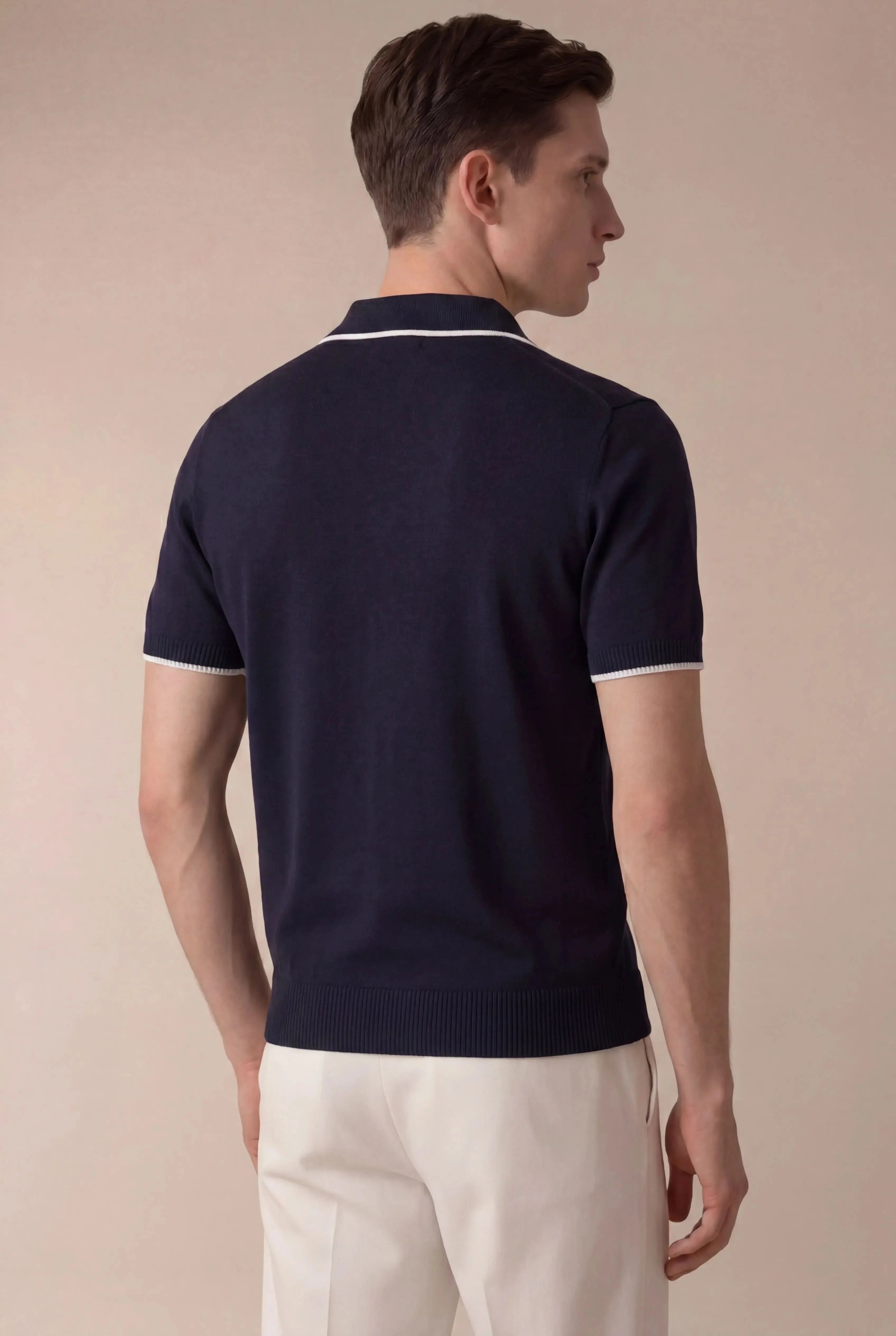 Ostavio Tipped Knit Polo Navy