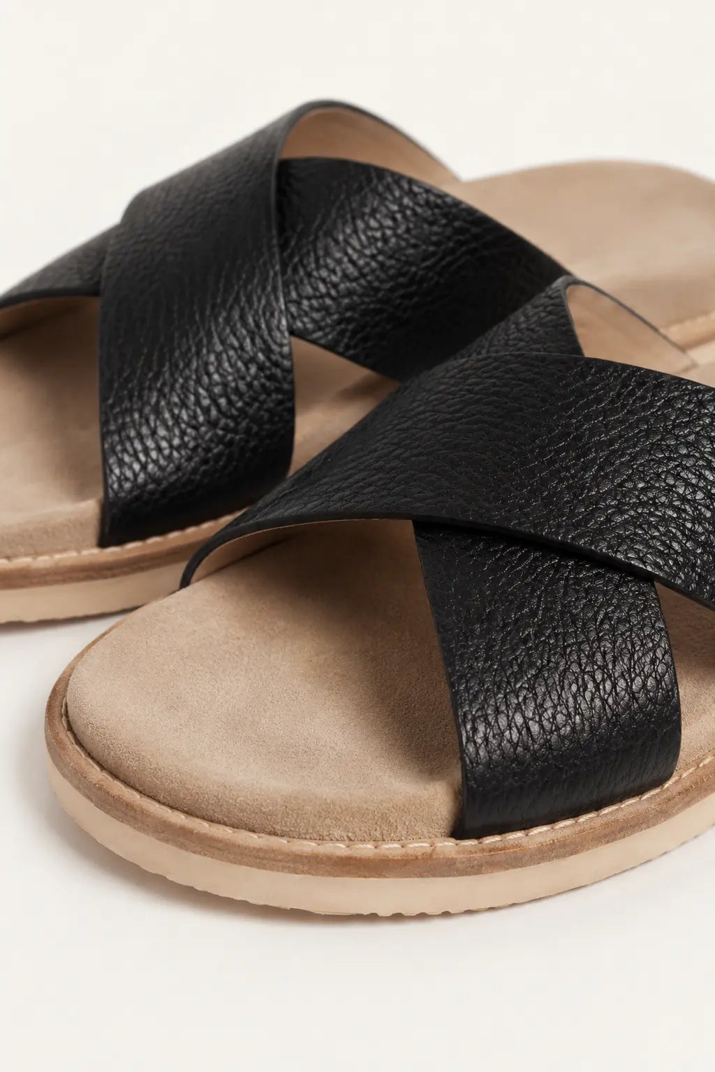 Brescaro Suède Cross-Strap Leather Slide Black