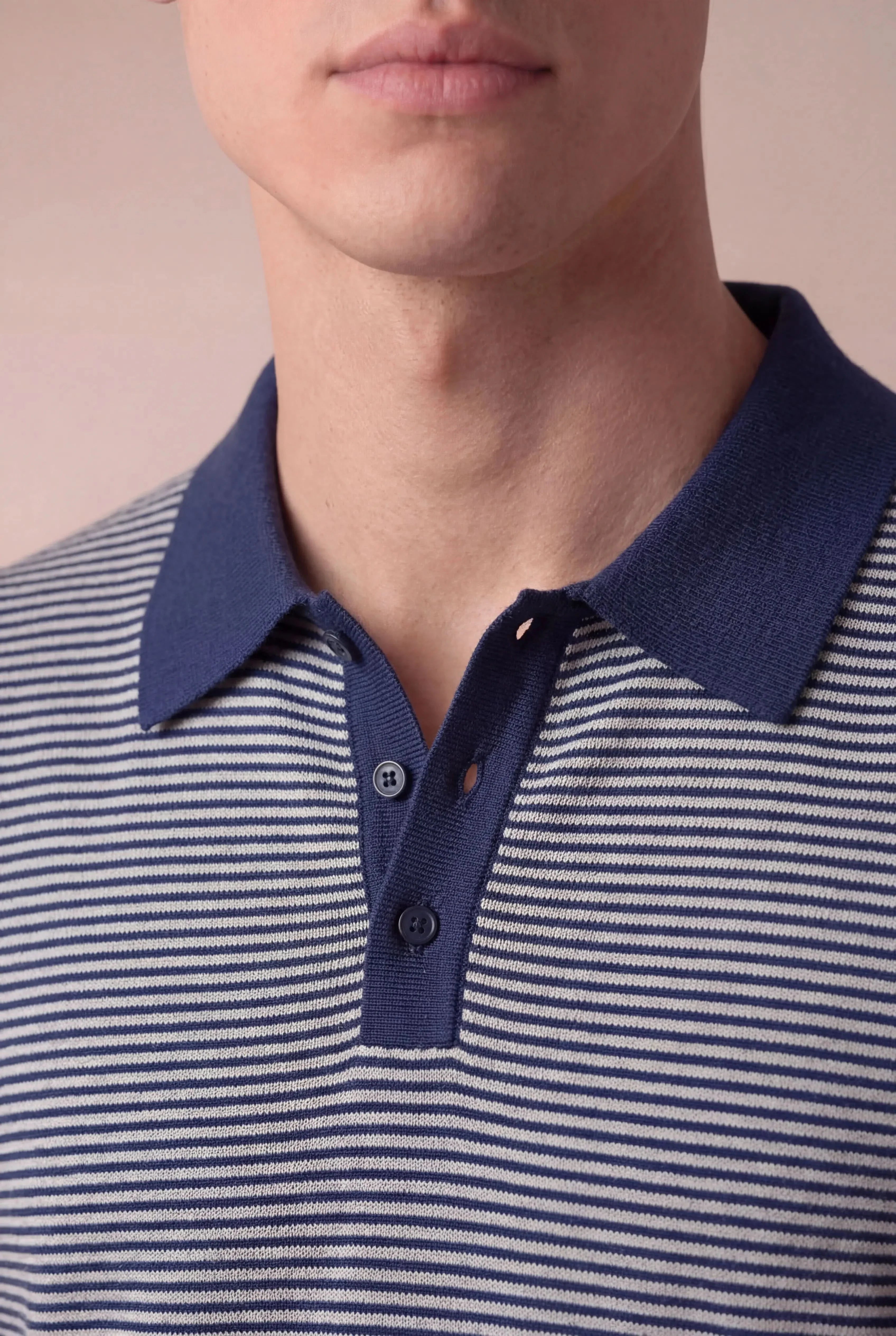 Ravino Striped Knit Polo Dark Blue