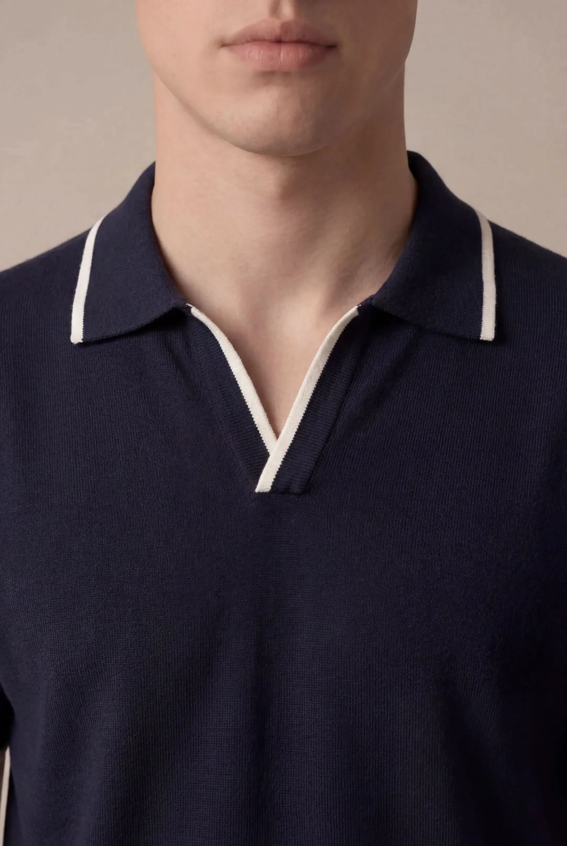 Ostavio Tipped Knit Polo Navy
