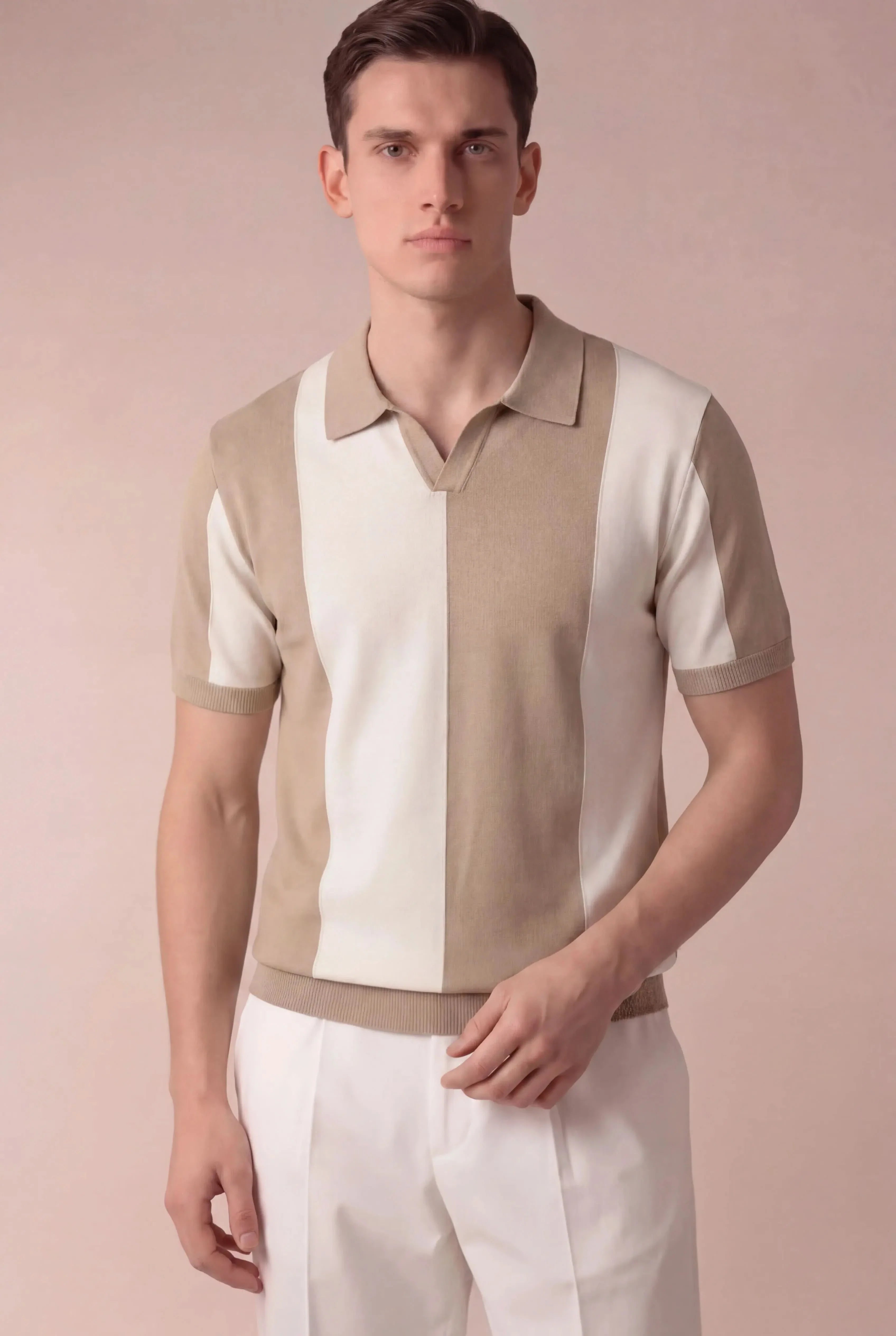 Contaro Colourblock Knit Polo Khaki