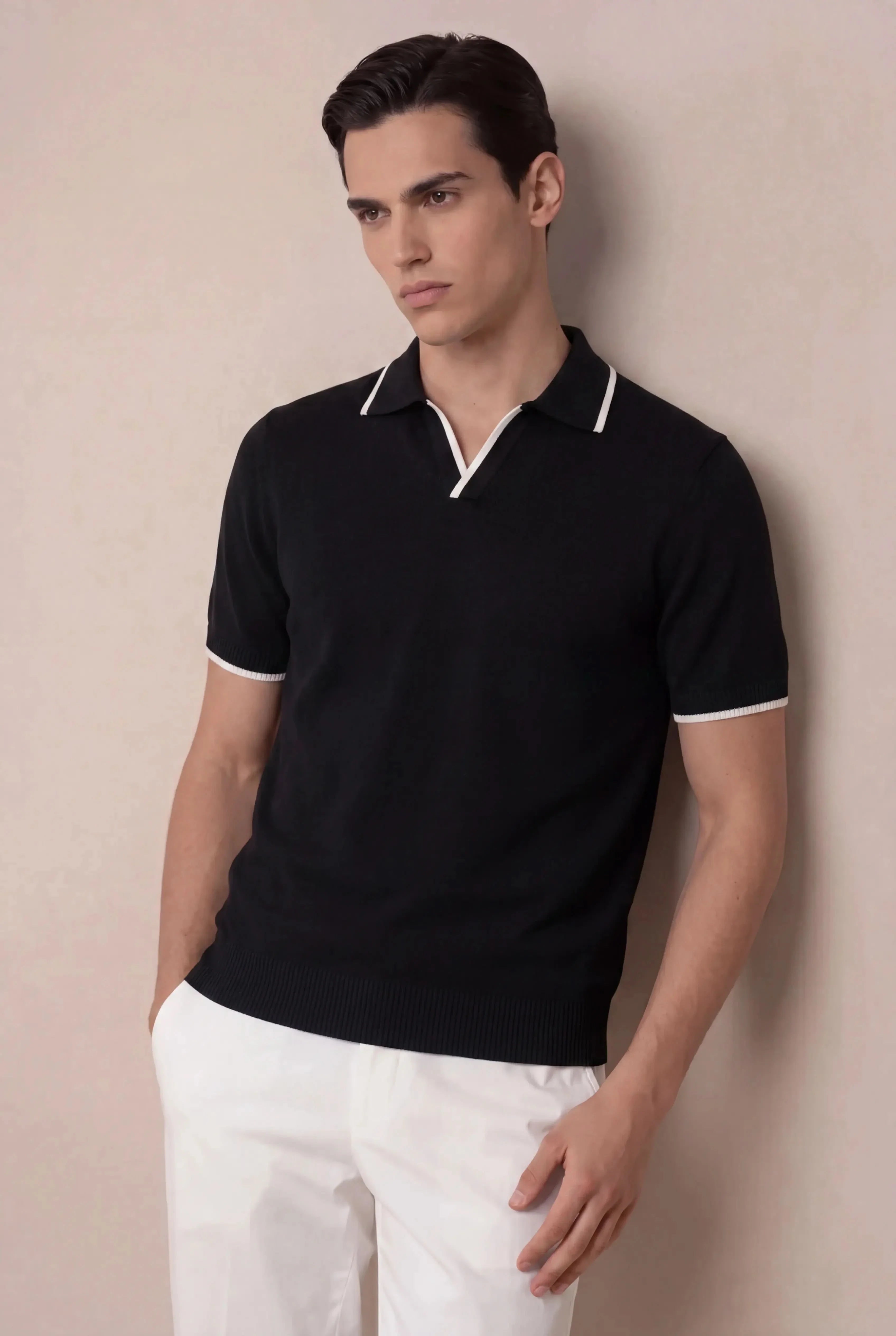 Ostavio Tipped Knit Polo Black