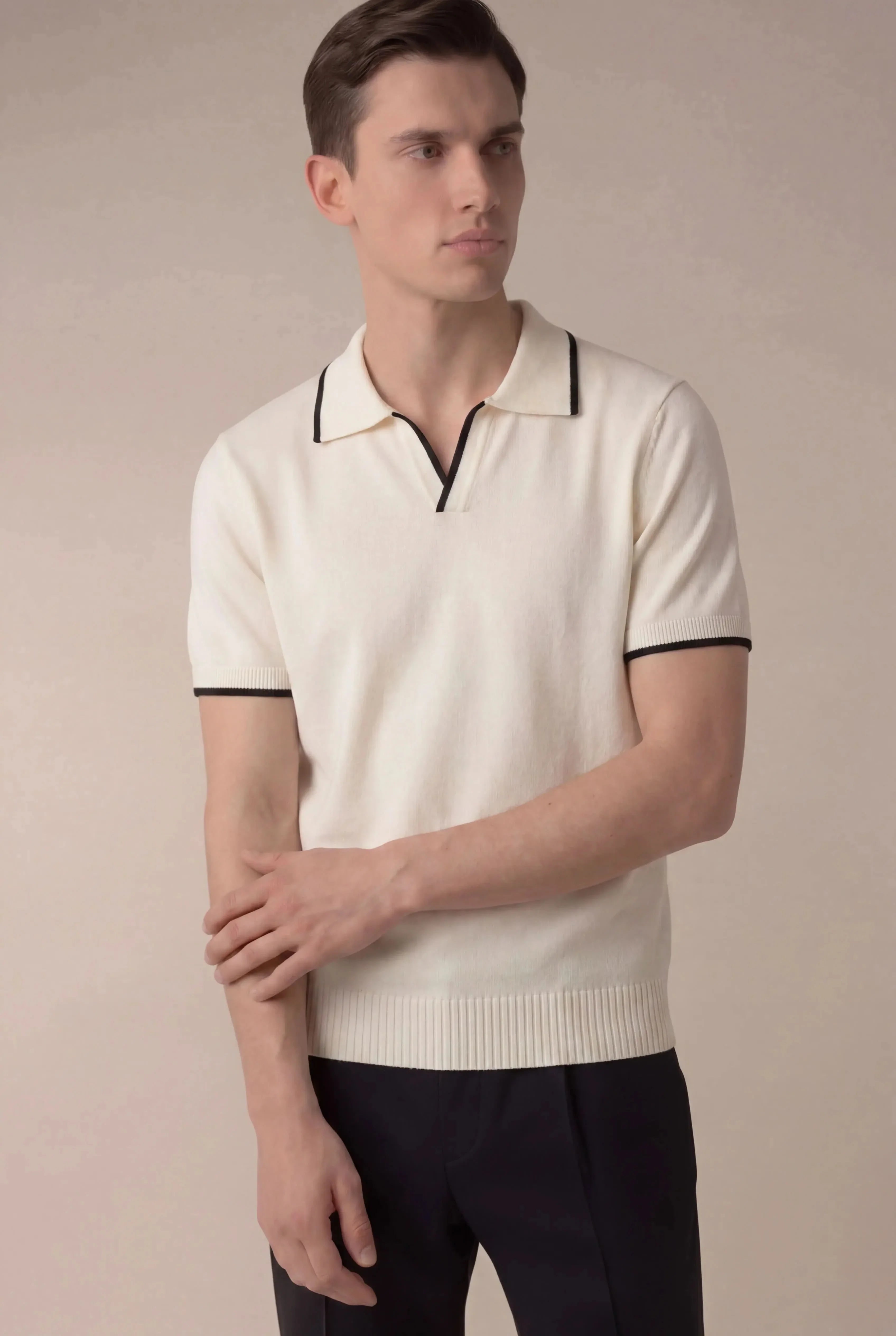 Ostavio Tipped Knit Polo Ivory