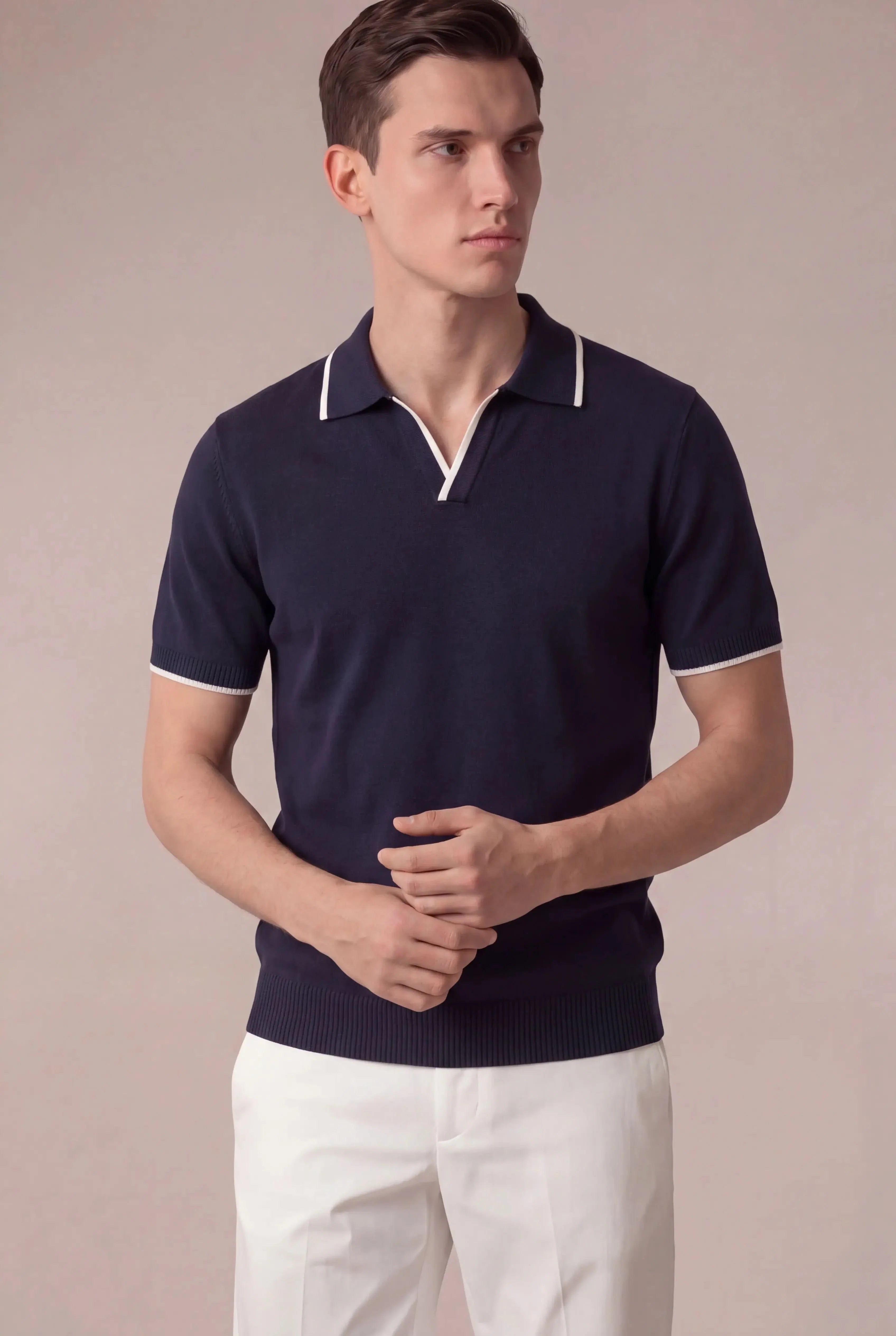 Ostavio Tipped Knit Polo Navy