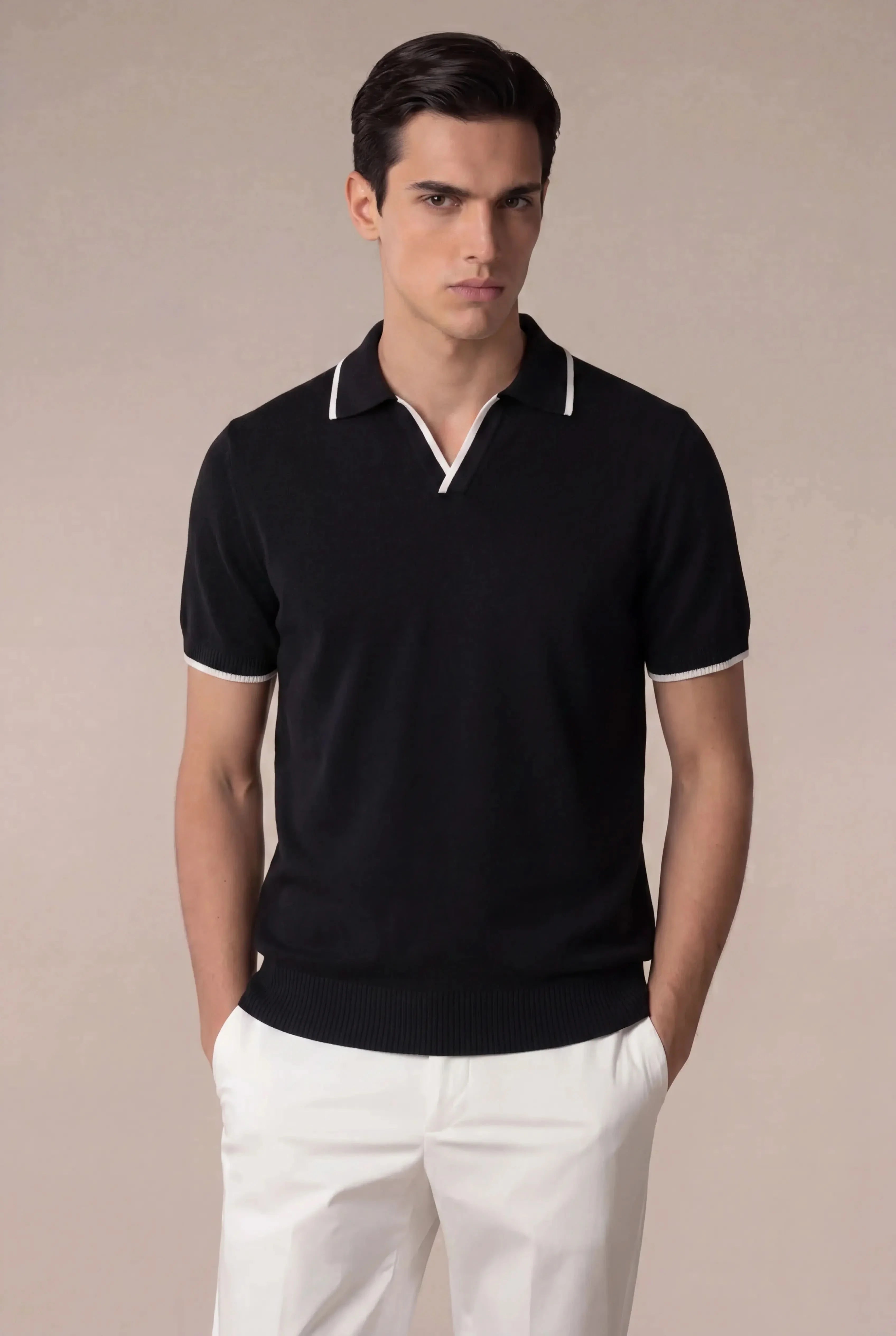 Ostavio Tipped Knit Polo Black