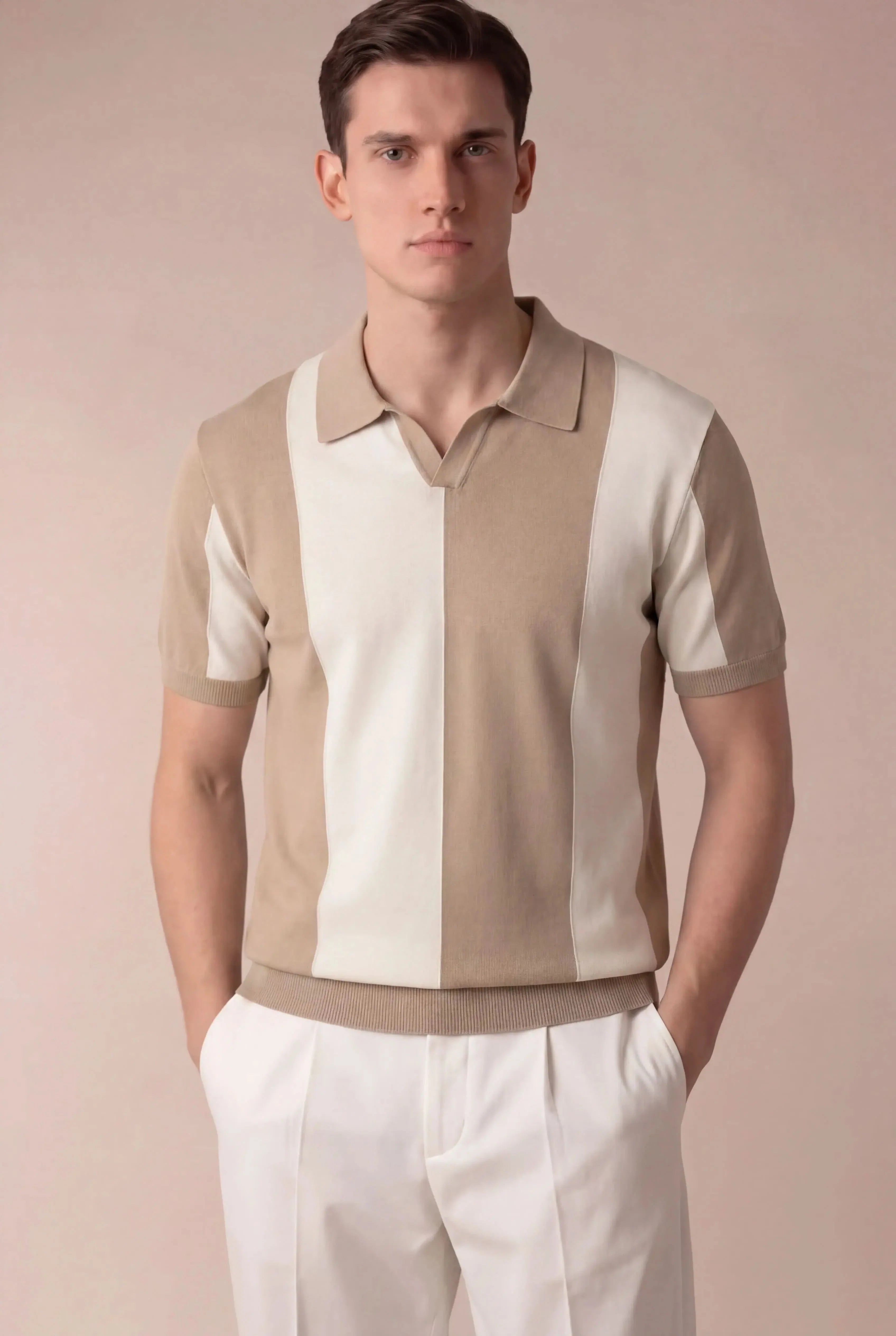 Contaro Colourblock Knit Polo Khaki
