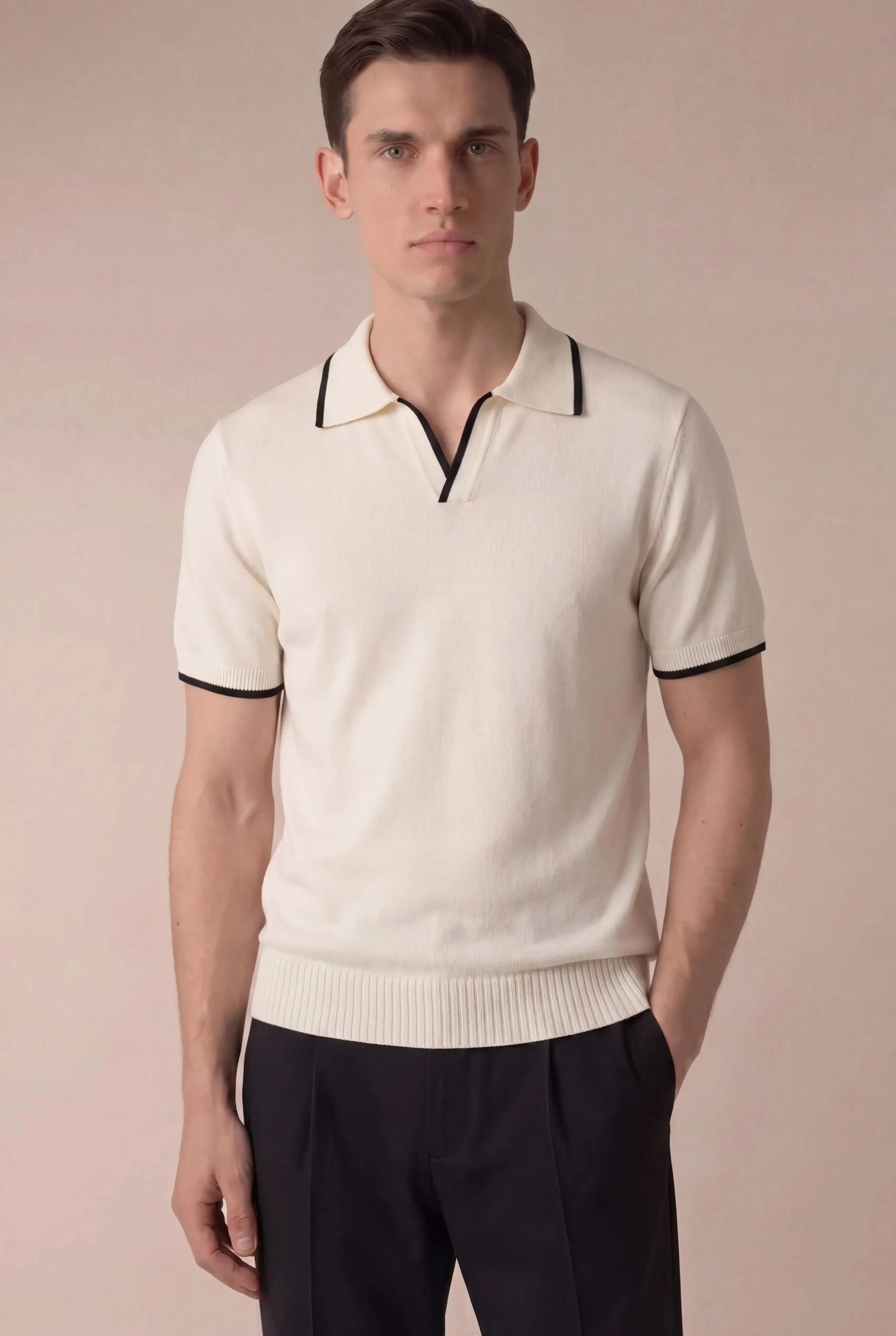 Ostavio Tipped Knit Polo Ivory