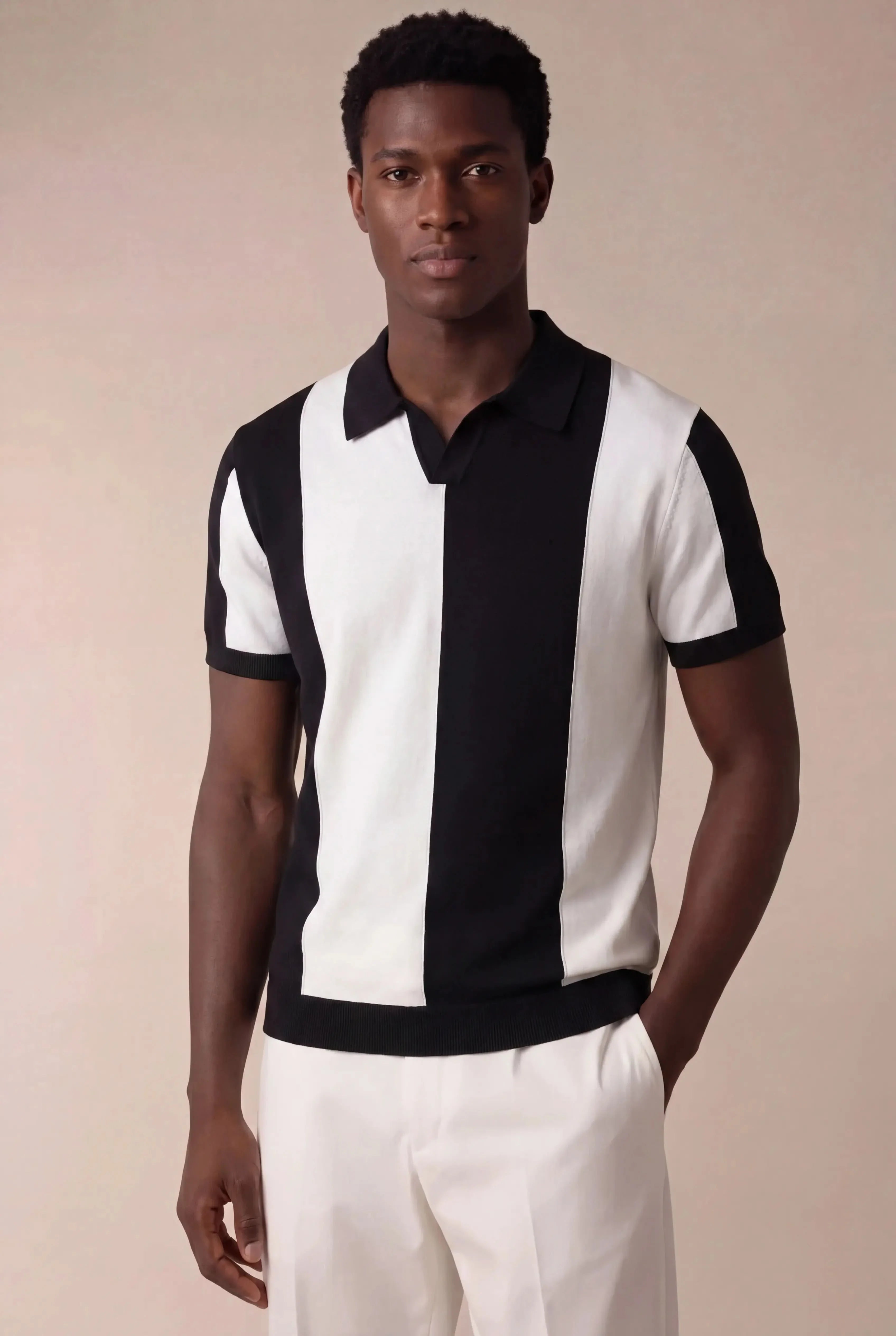 Contaro Colourblock Knit Polo Black