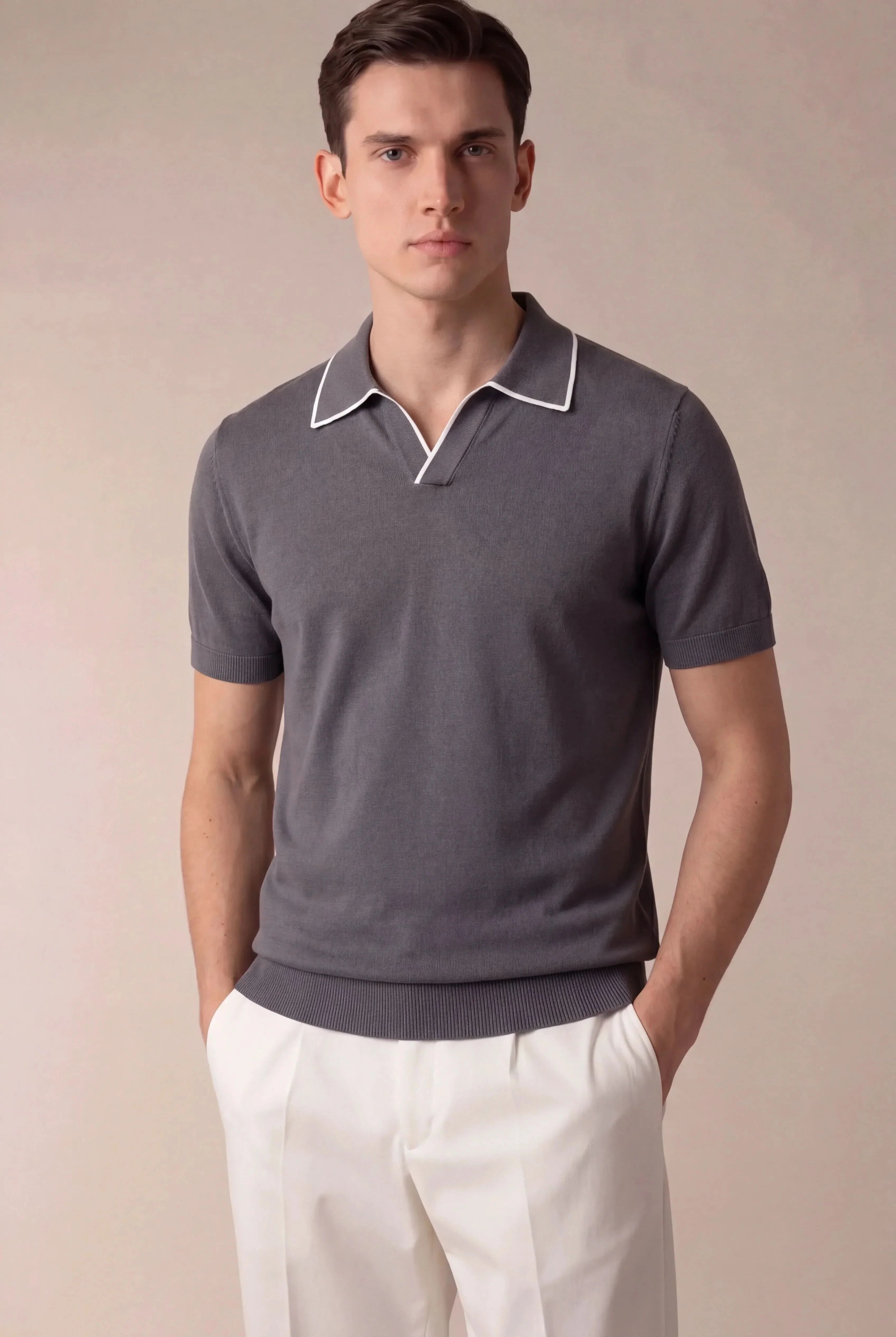 Dark Grey Buttonless Polo