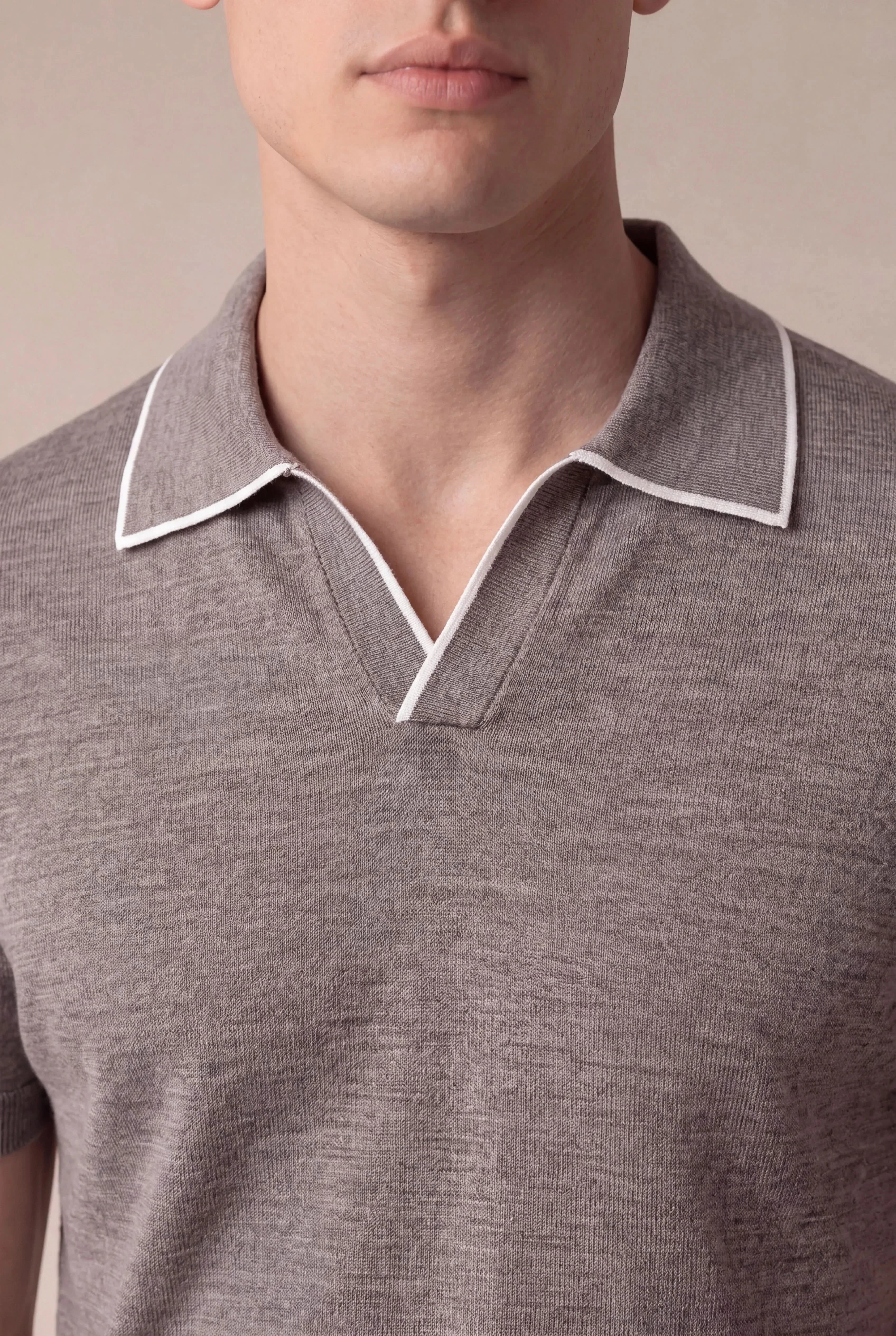 Light Taupe Buttonless Polo