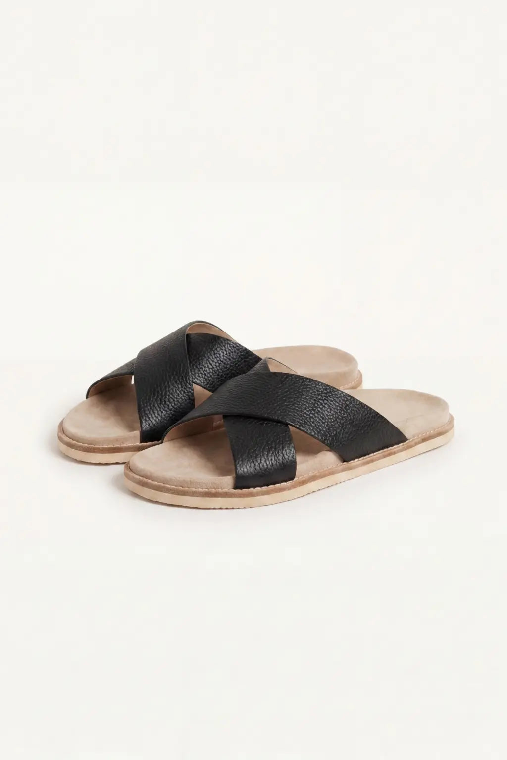 Brescaro Suède Cross-Strap Leather Slide Black