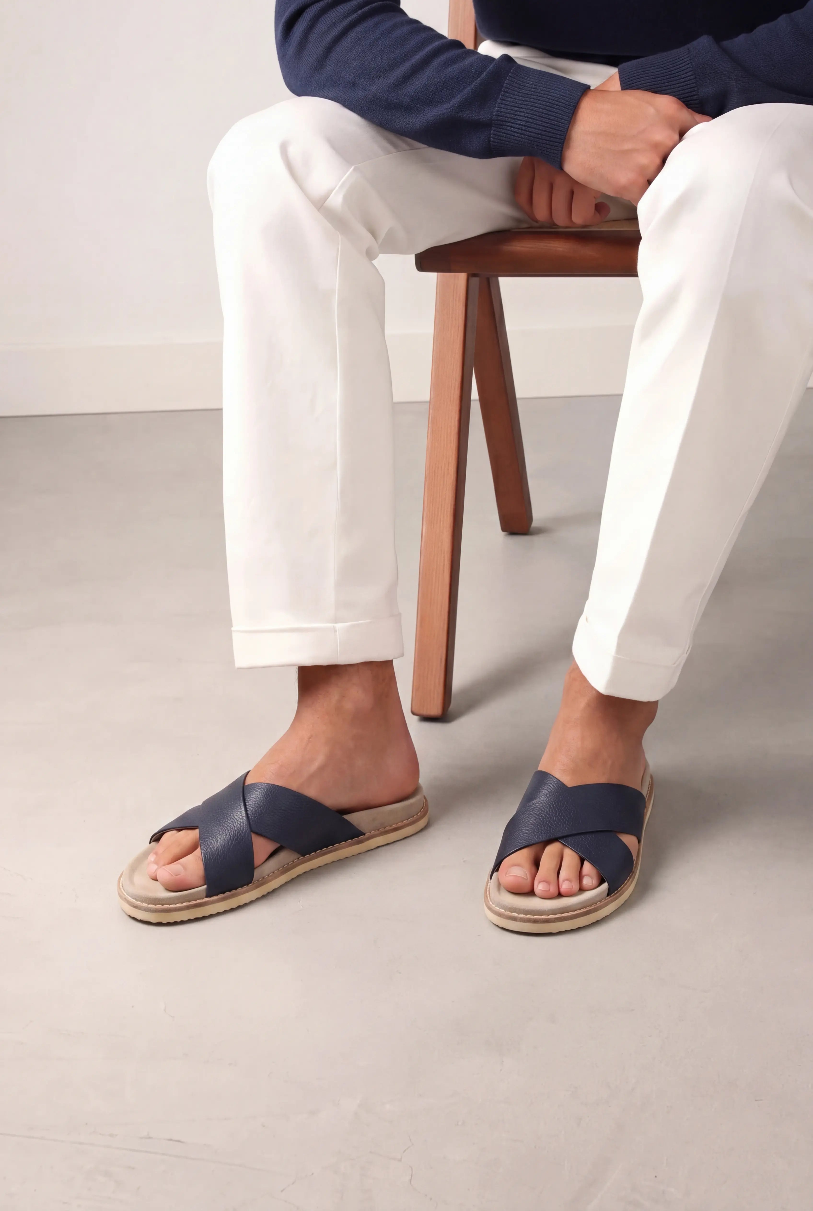 Brescaro Suède Cross Slide Leather Navy