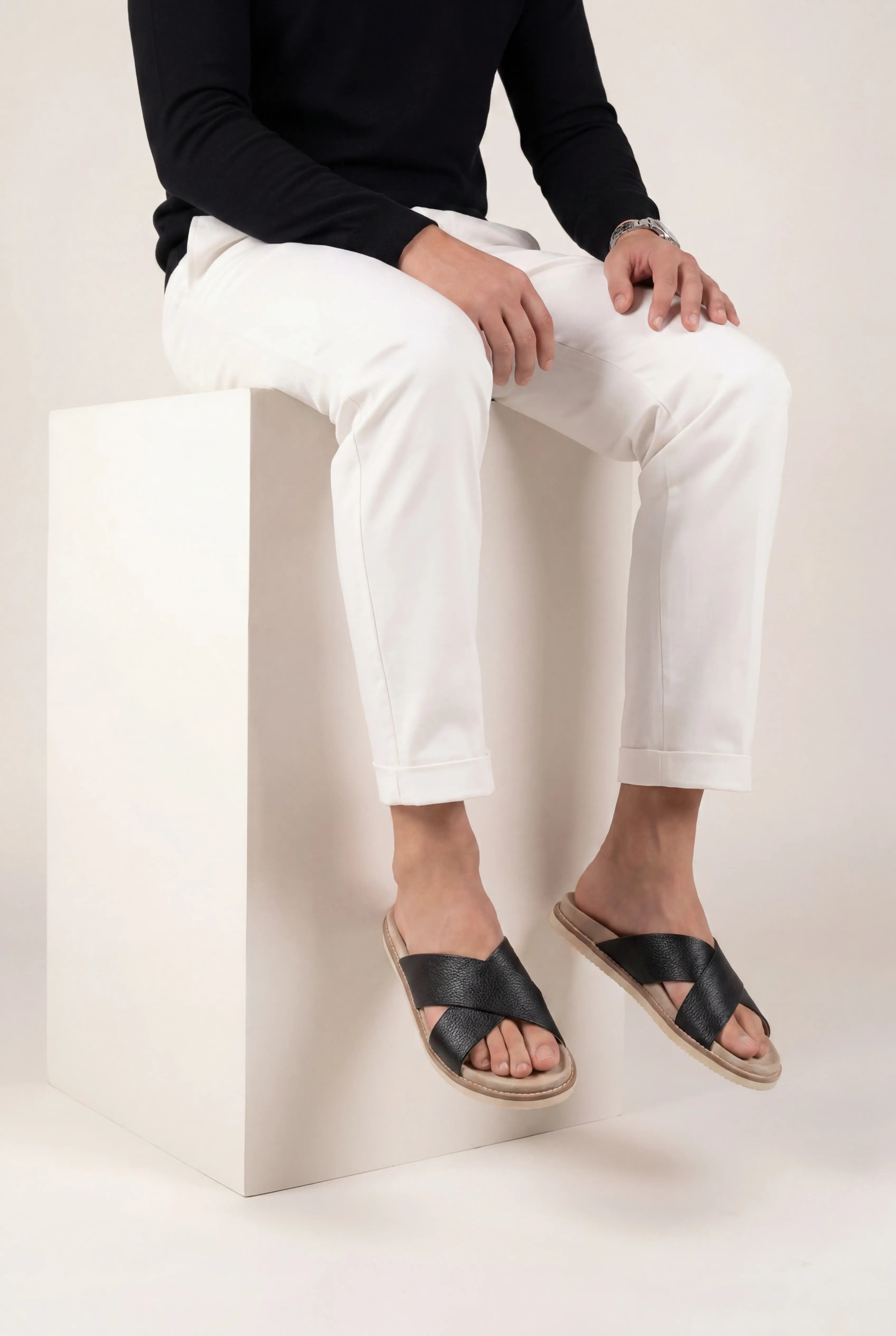 Brescaro Suède Cross-Strap Leather Slide Black